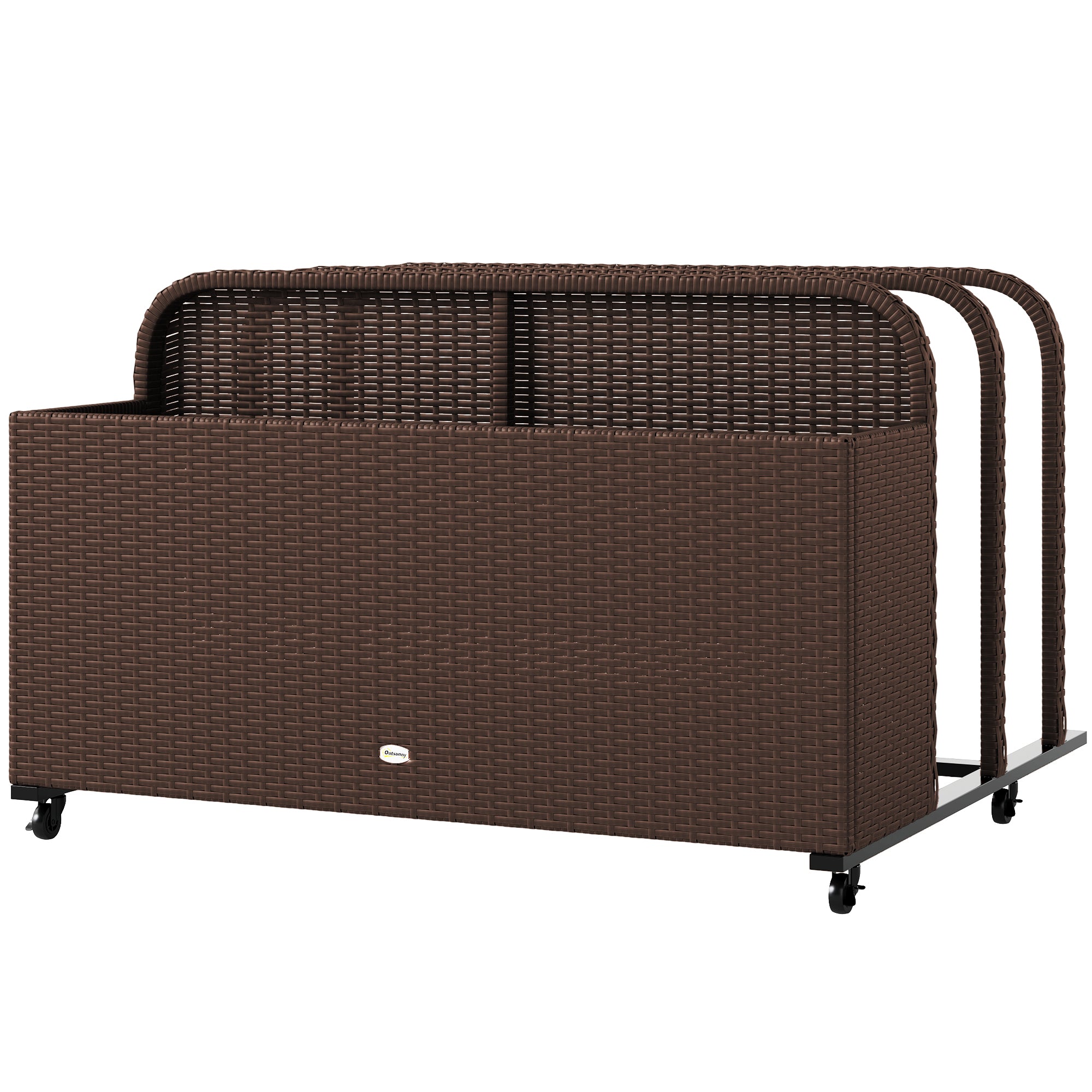 PE Rattan Pool Float Storage Organizer with Wheels, Brown - Brown