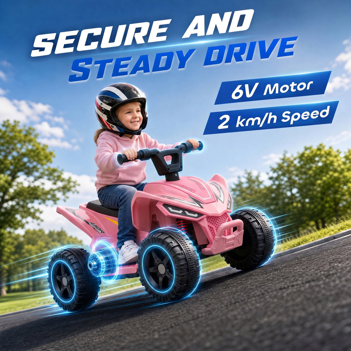 Kids ATV, 6V Battery Powered Kids Quad with 4 Wheeler, Handlebar Button Control, Max 1.2MPH, Max 55lbs Load, Light Pink