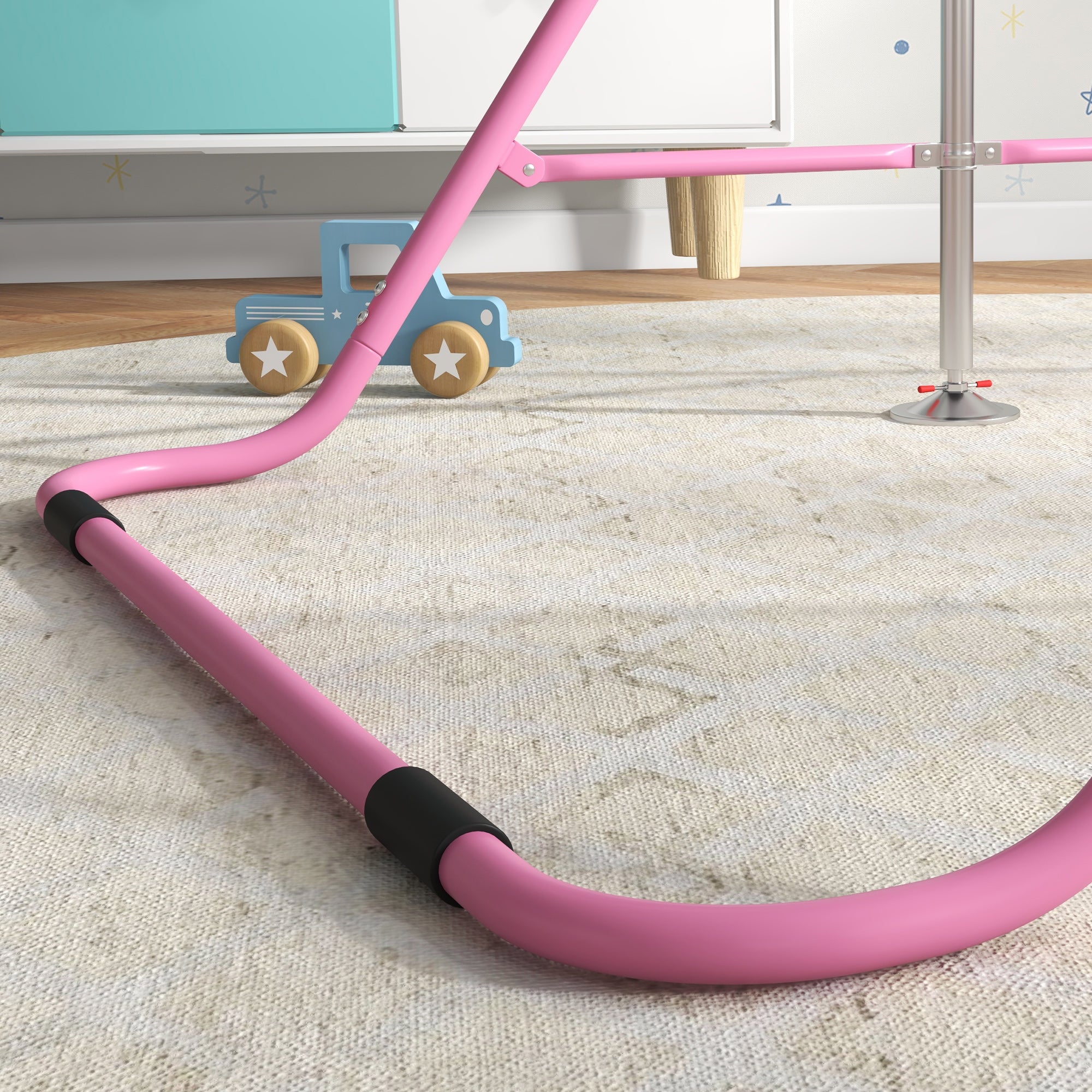 Folding Gymnastics Bar for Kids, Adjustable Height, Bubble Gum Pink