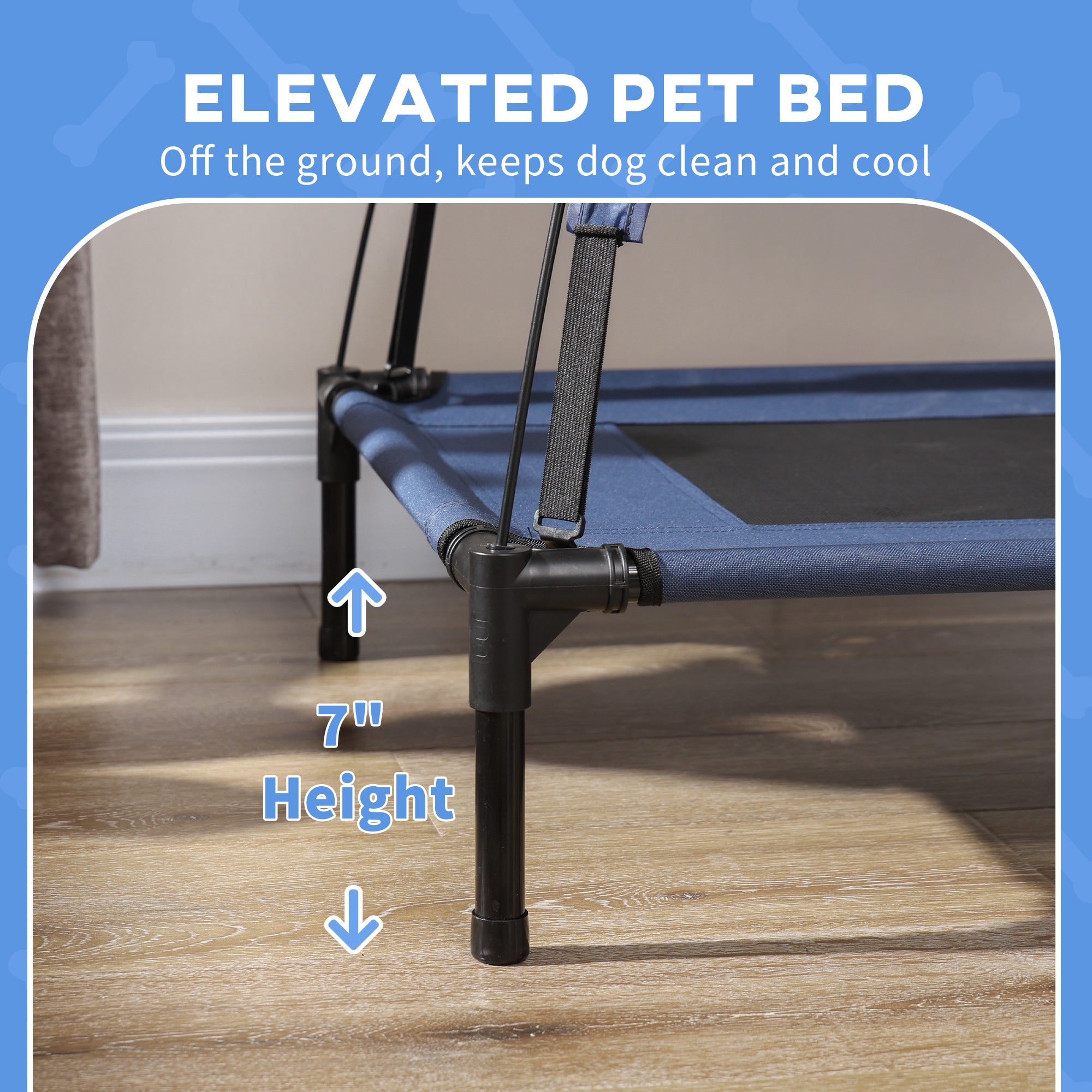 Elevated Portable Dog Cot Pet Bed with UV Protection Canopy Shade, 36 inch, Dark Blue - Blue - Image 7