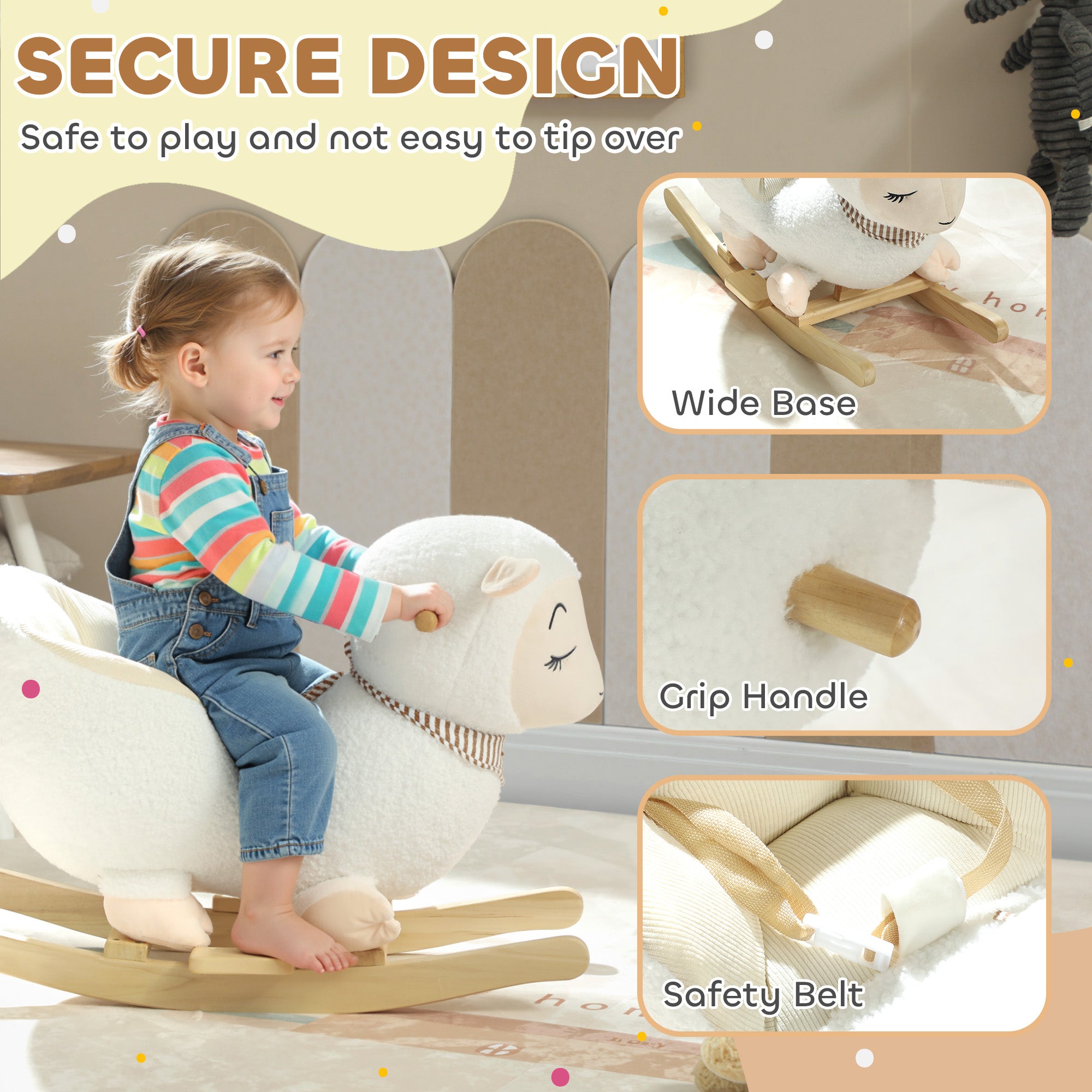 Baby Rocking Horse, Sheep Rocking Horse with Lullaby Song for Toddlers 18–36 Months, White