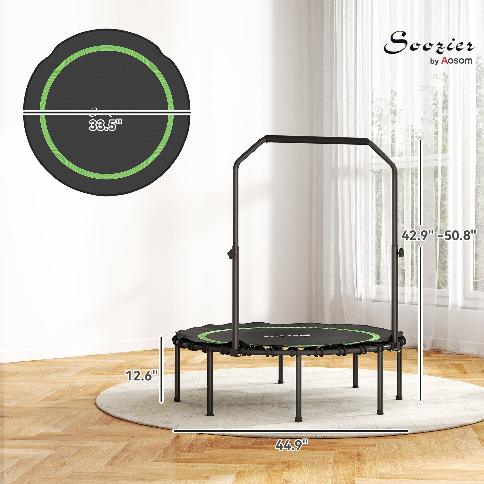 45" Rebounder Trampoline for Adults, Foldable Mini Trampoline with Adjustable Handle Bar for Indoor Outdoor, Green