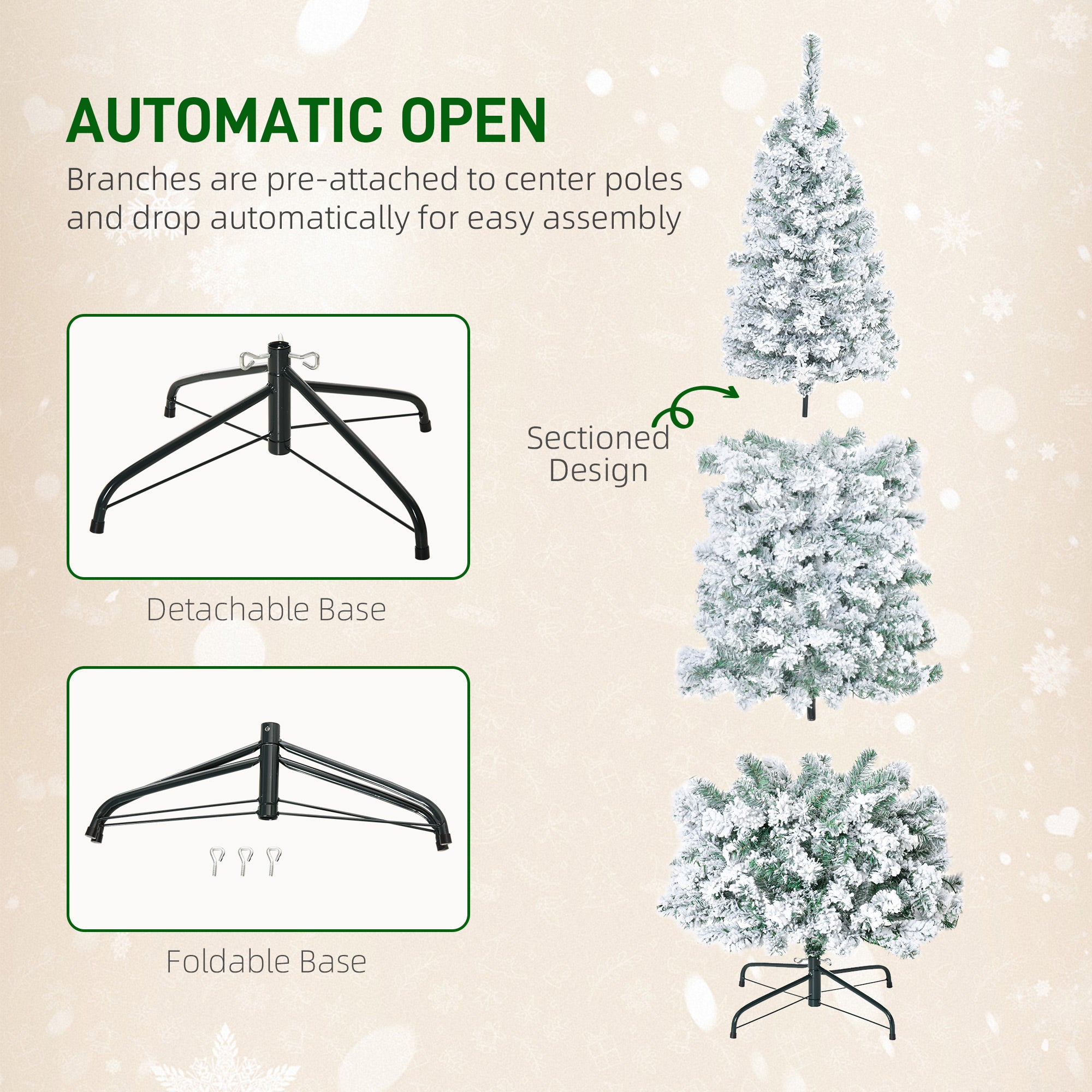 6ft Pre-Lit Snow-Flocked Slim Douglas Fir Artificial Christmas Tree with Realistic Branches, 250 LED Lights and 462 Tips