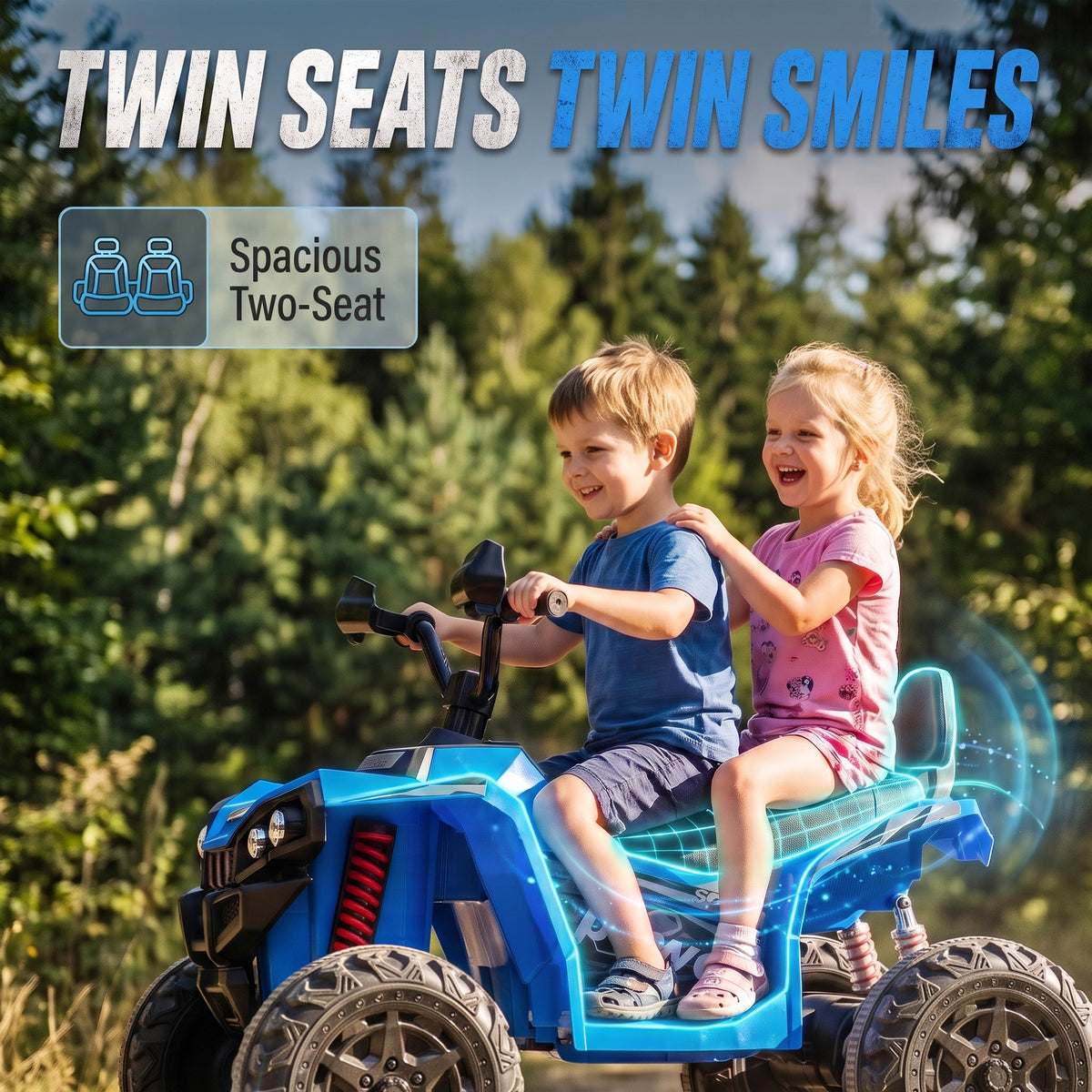 24V 2 Seater Ride On Toys, Kids ATV 4 Wheeler with Dual Motors, High & Low Speed for Boys Girls Aged 3-8 Years, Blue