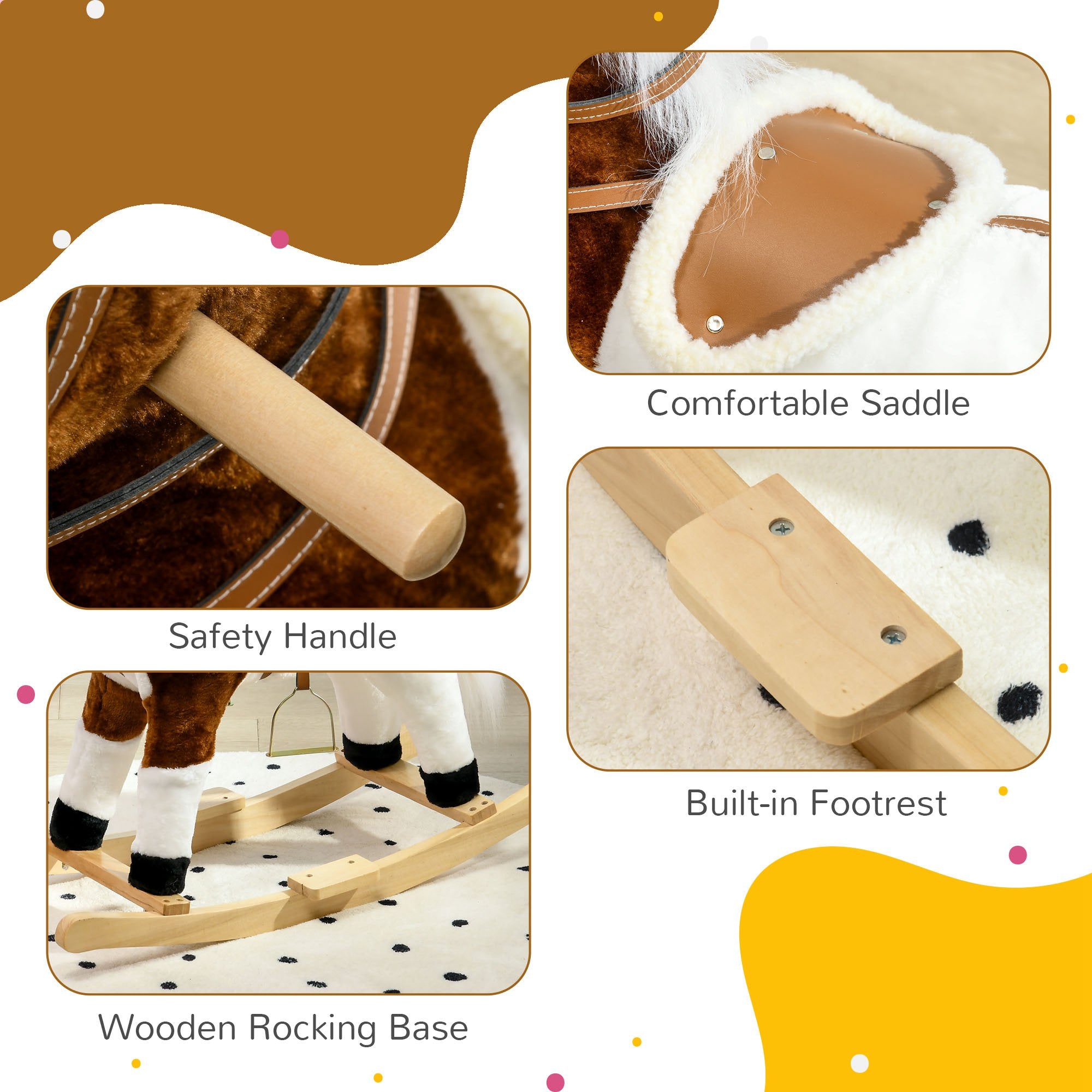 Rocking Horse with Sound, Ride on Horse with Saddle, Toddler Rocker, Gift for 3-8 Year Old, Brown