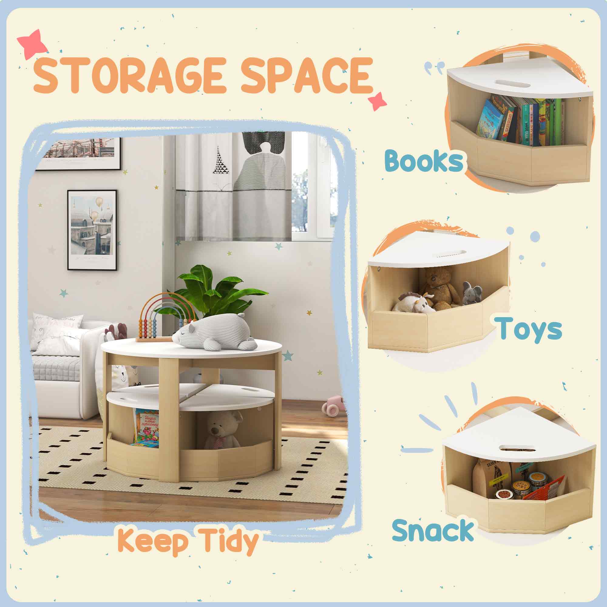 5 Piece Kids Table and Chairs Set with Storage for Art, Craft, Drawing, Playroom, Classroom, Nursery, White