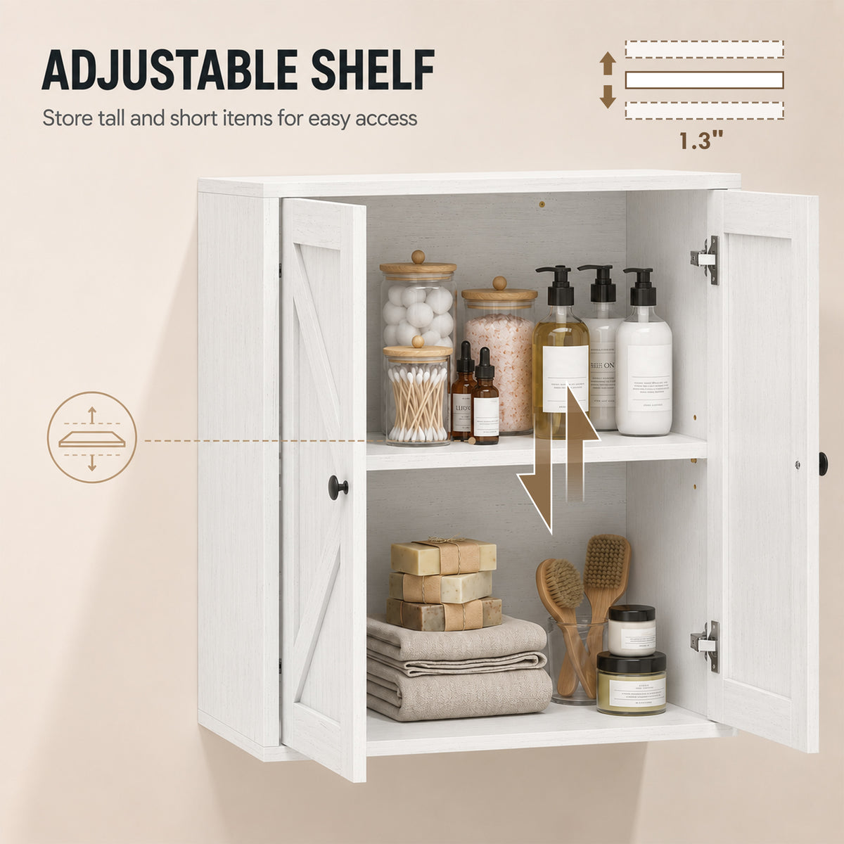 Bathroom Wall Cabinet, Farmhouse Bathroom Cabinet Wall Mount with 2 Shelves, White Wood Grain