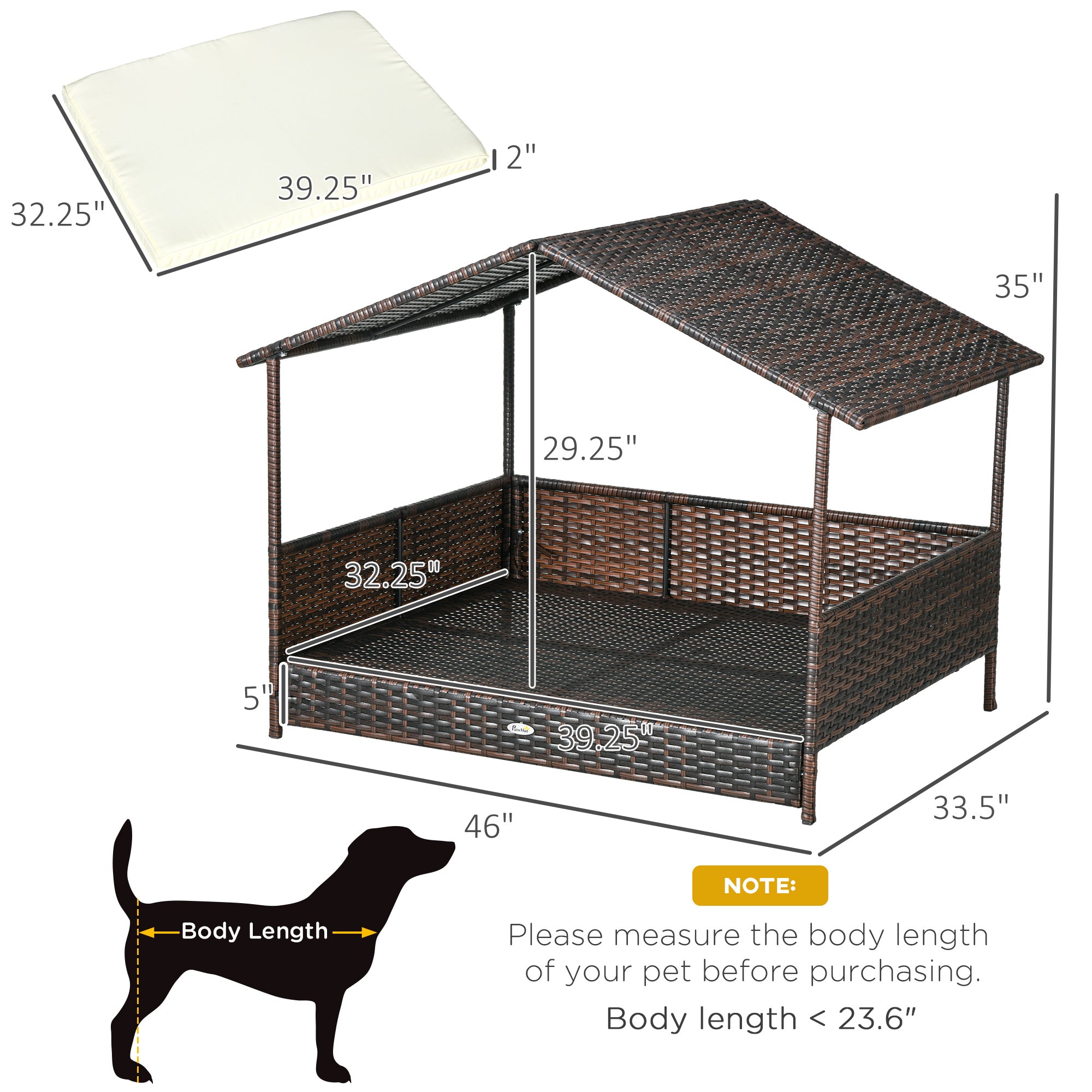 Outdoor Dog Bed with Canopy, Rattan Dog Bed with Soft Cushion Removable Cover for Medium and Large Dogs, Cream White - Cream White - Image 3