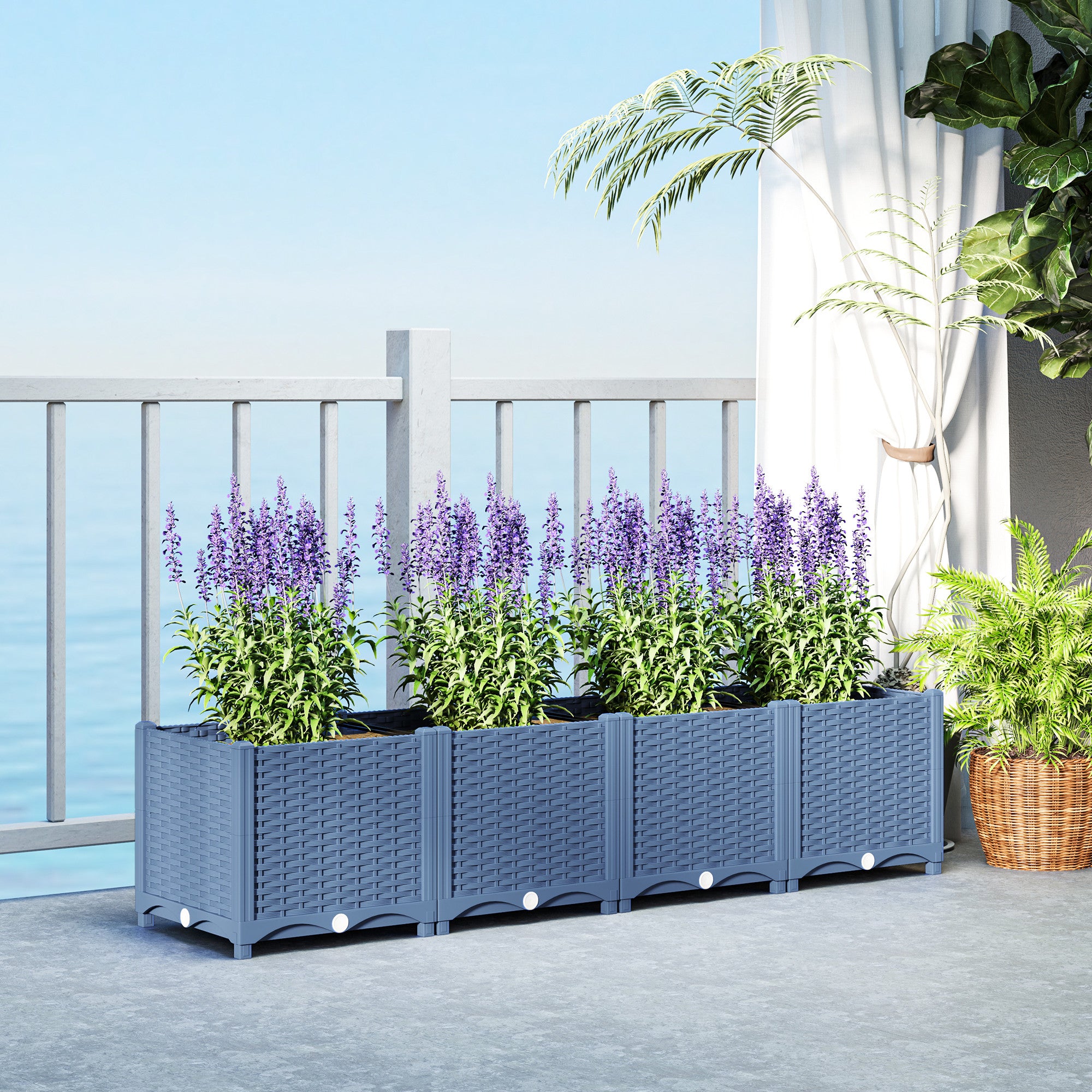 Plastic Raised Garden Bed, 5 x 1 x 1 ft Outdoor Flower Box with Drainage Holes for Vegetables, Herbs, Blue - Blue - Image 2