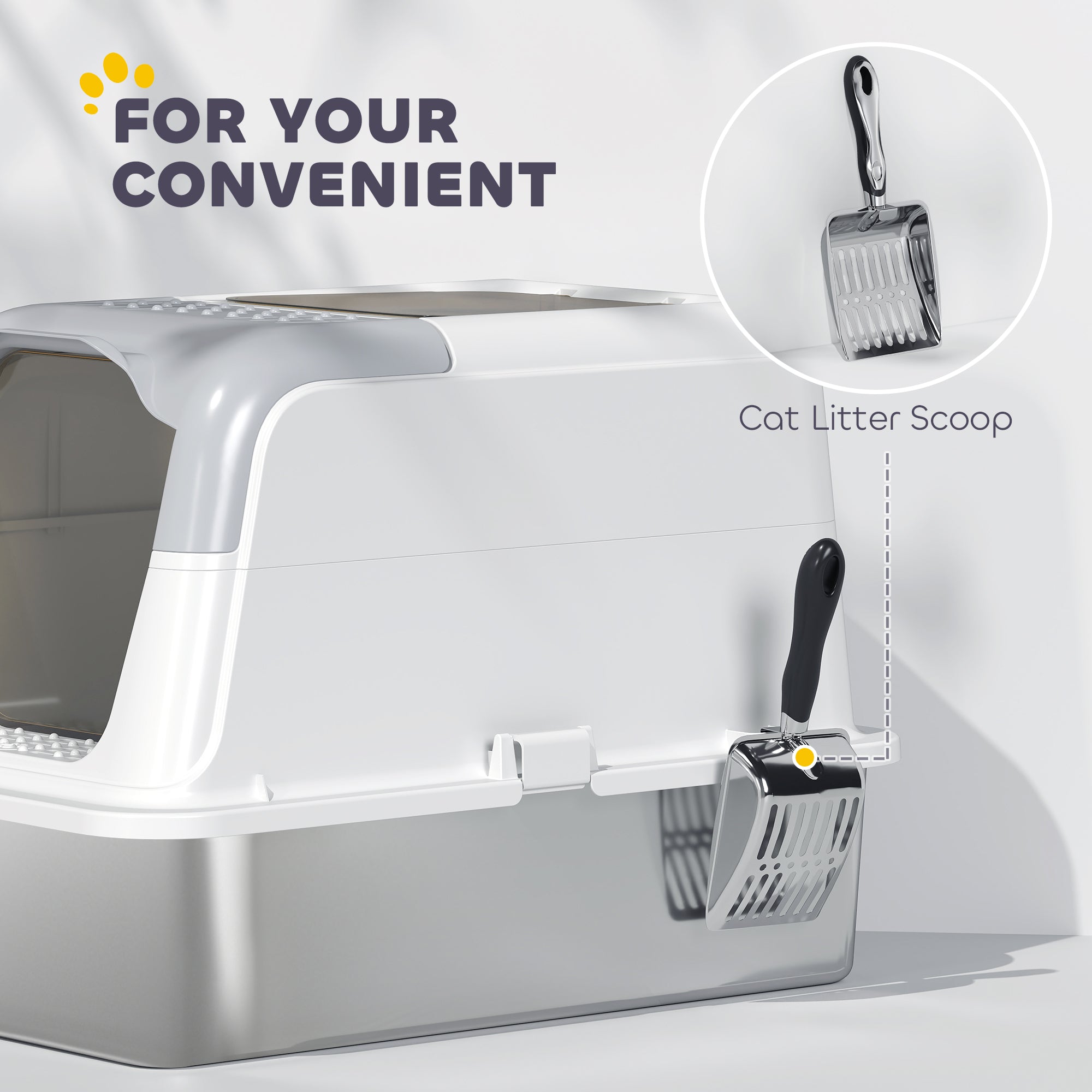 Extra Large Stainless Steel Litter Box, Enclosed Cat Litter Box with Scoop, Deodorizer Bag, Sand Drop Pedal - White - Image 7