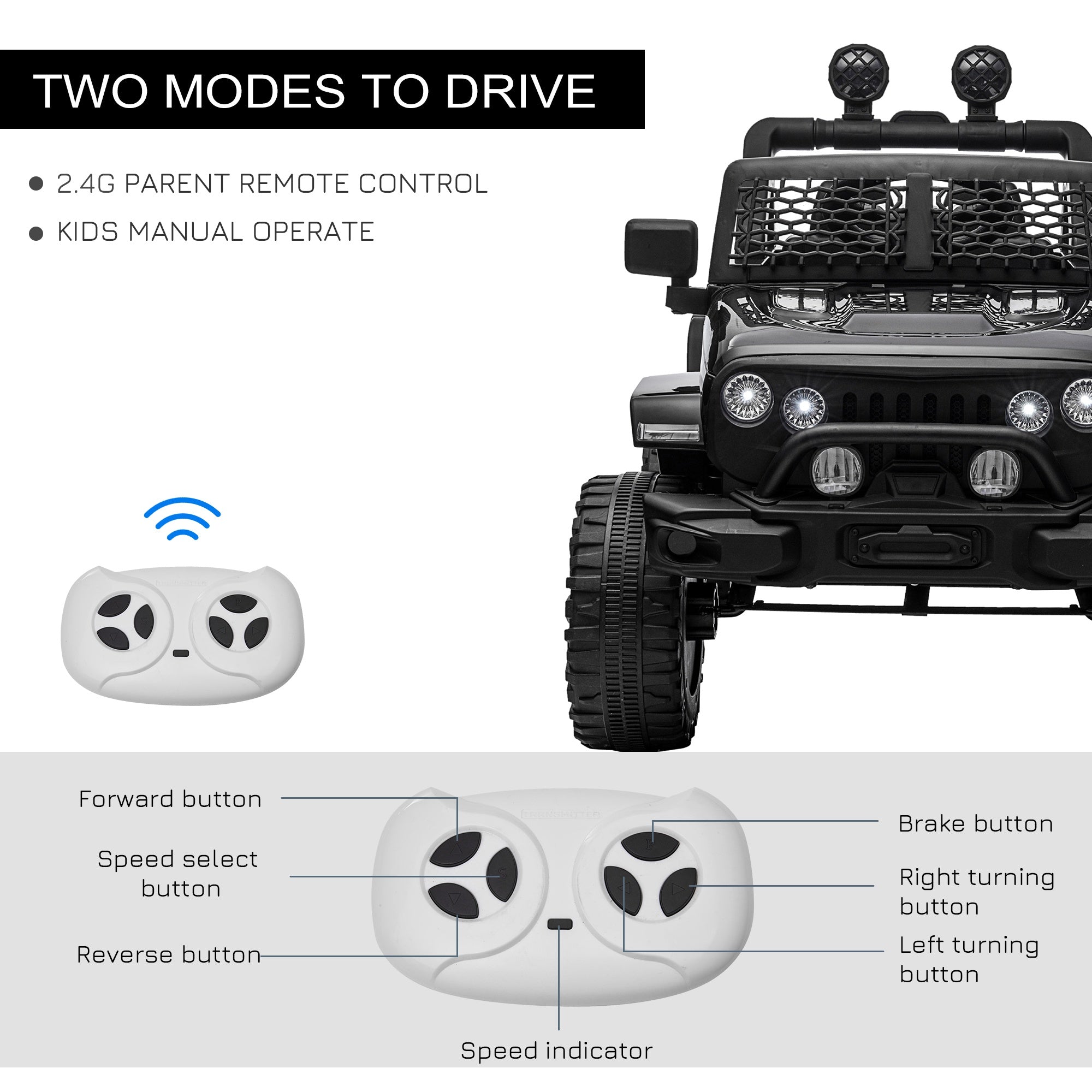 12V Battery Powered Kids Ride On Car Off Road Truck Toy w/ Parent Remote, Black