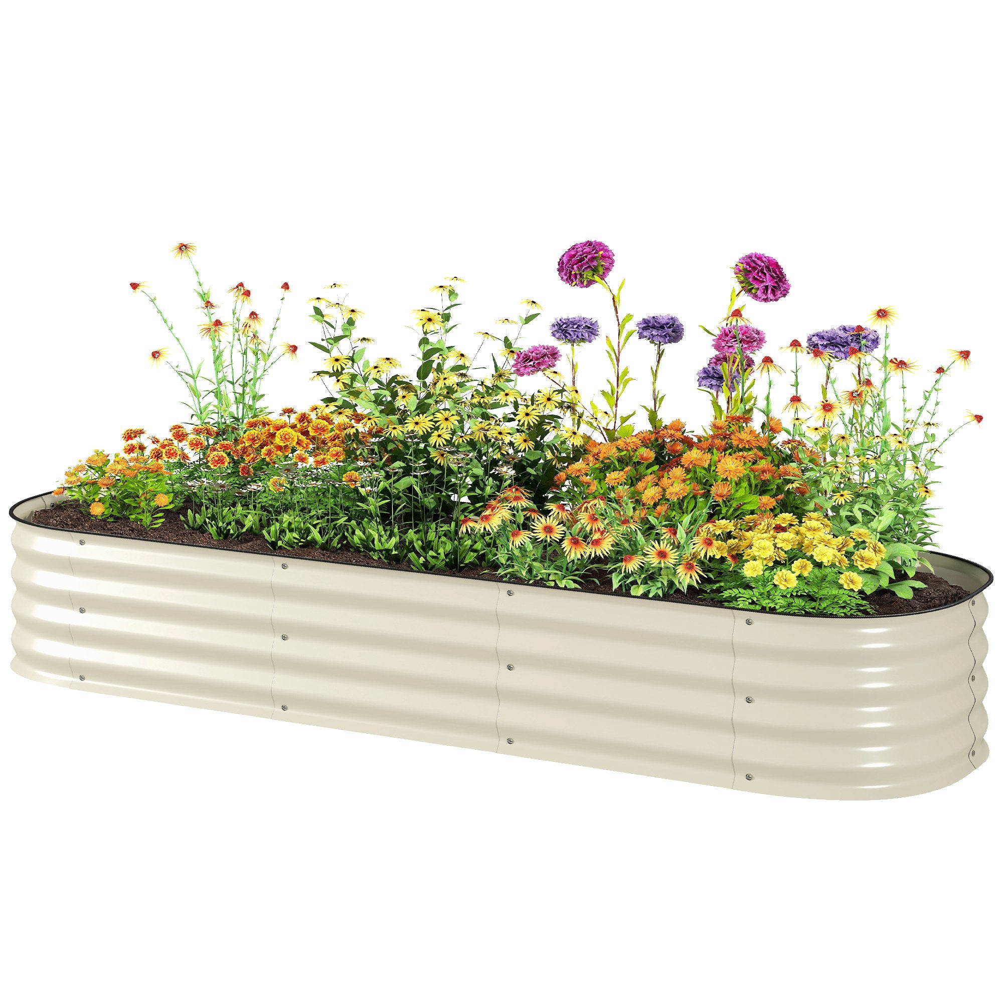 6.4' x 2' x 1' Galvanized Raised Garden Bed Kit, Metal Planter Box with Safety Edging, Cream - Cream White