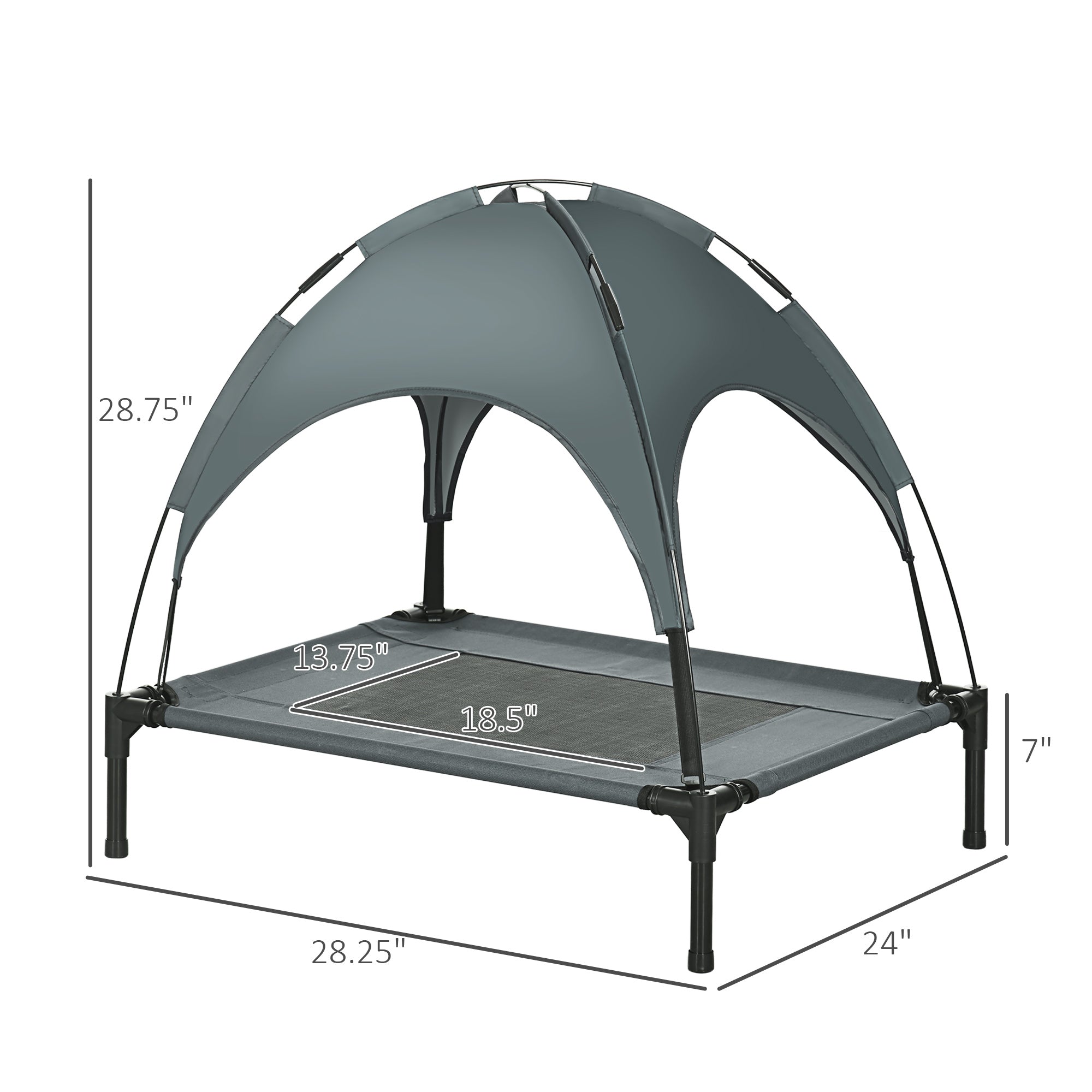 Elevated Dog Bed with Removable Canopy, Outdoor Dog Cot with UV Protection Canopy Shade, 30 inch Pet Bed for Camping, Gray - Grey - Image 3