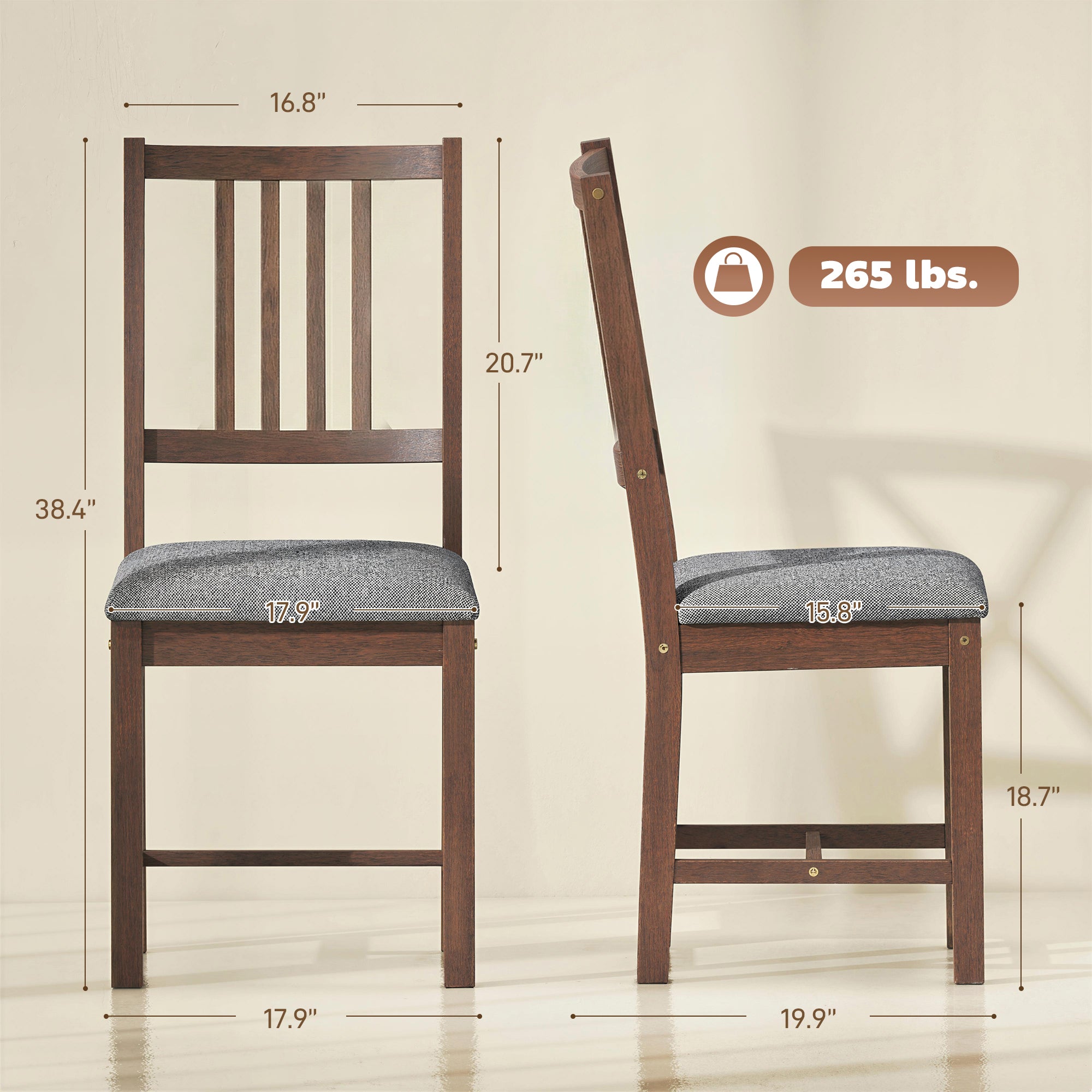 Set of 4 Dining Chairs, Upholstered Dining Room Chairs with Rubberwood Legs for Kitchen, Farmhouse Walnut
