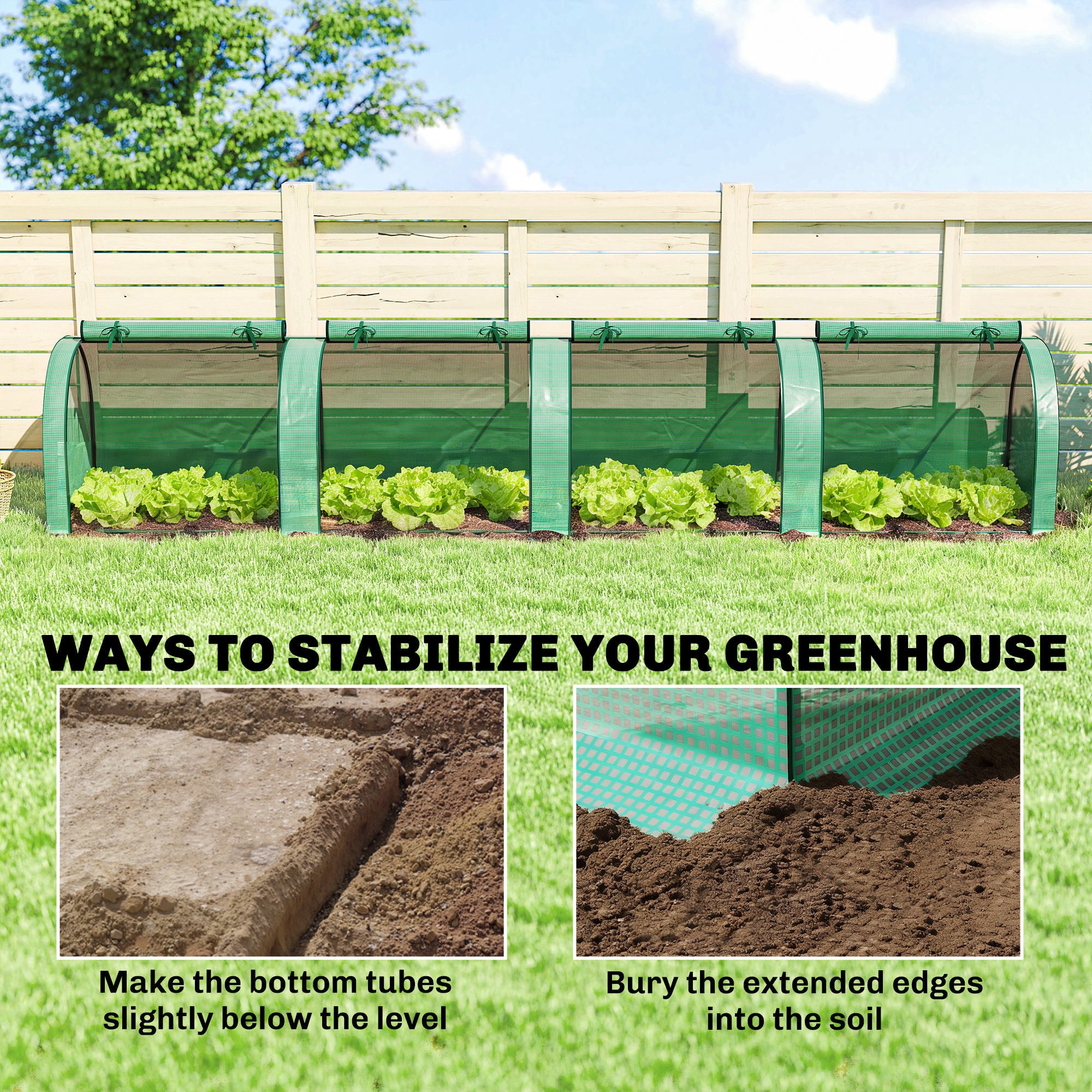 Mini Greenhouse, Portable Greenhouse with 4 Roll-Up Doors, PE Cover, 177.2" x 39.4" x 31.5", Green - Green - Image 7