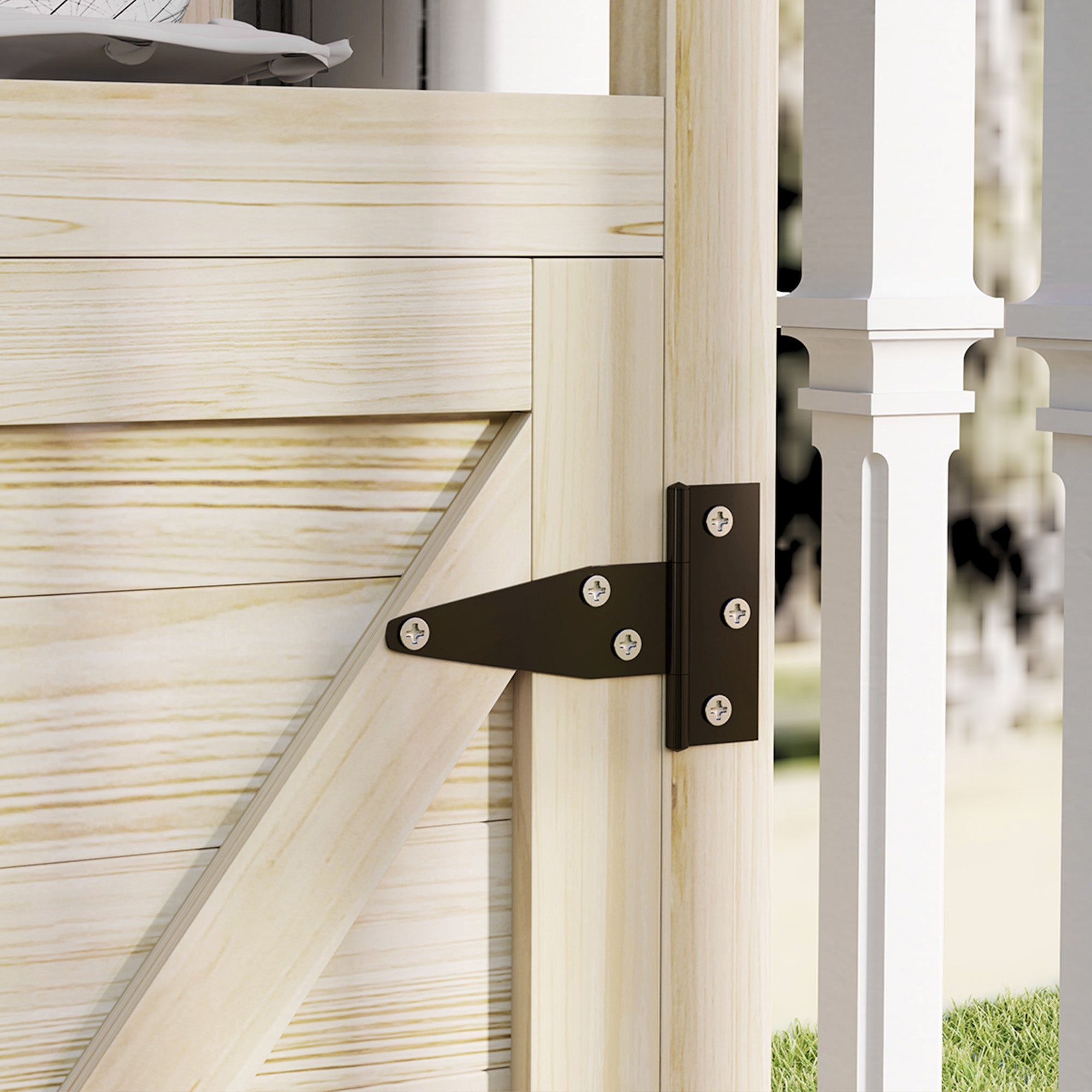 Outdoor Wooden Potting Bench with Storage Cabinet, Aluminum Tabletop, Rubber Wheels for Backyard, Patio, Natural Wood - Natural Wood - Image 8