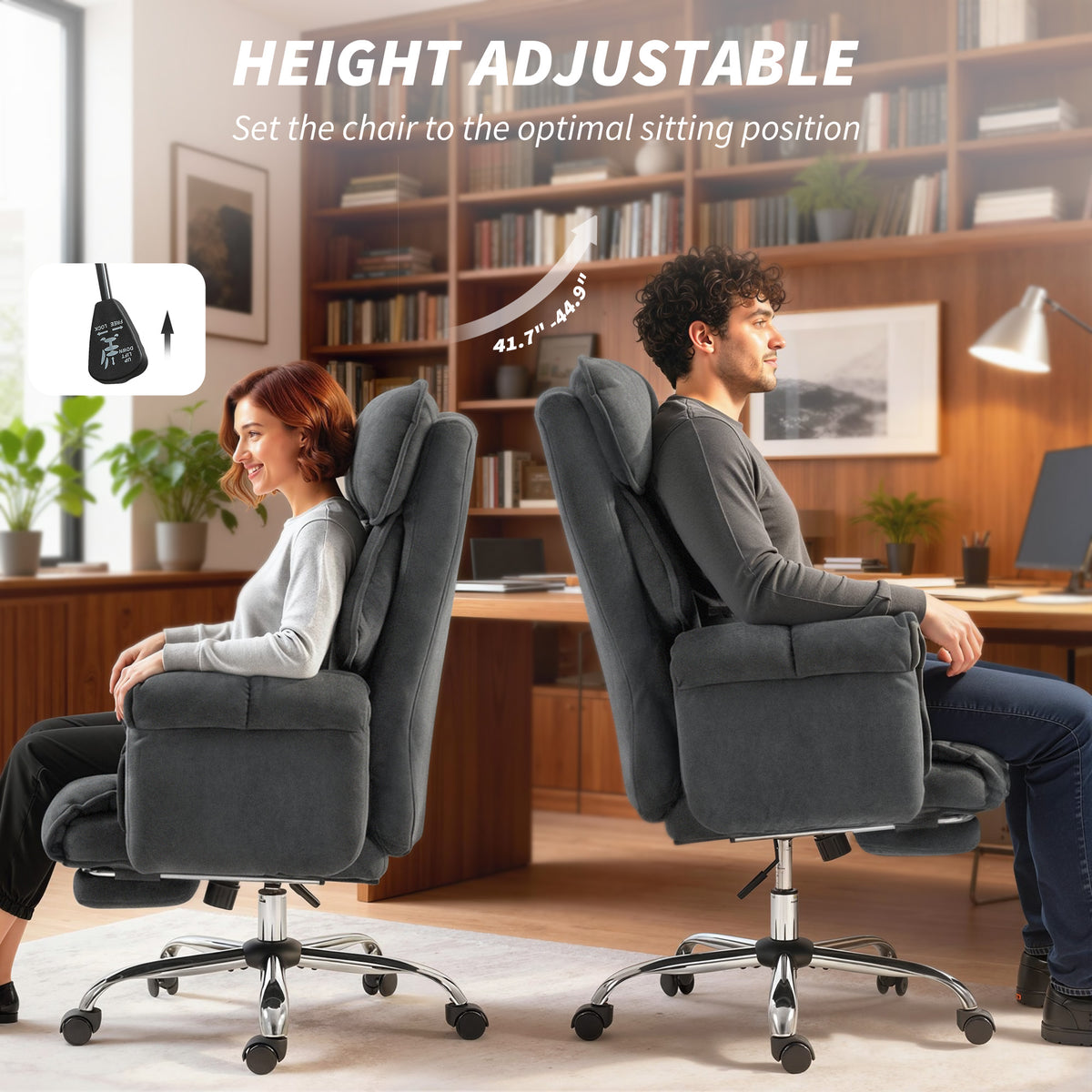 Executive Office Chair, Reclining Computer Chair with Footrest, High Back, Headrest, Adjustable Height, Dark Gray