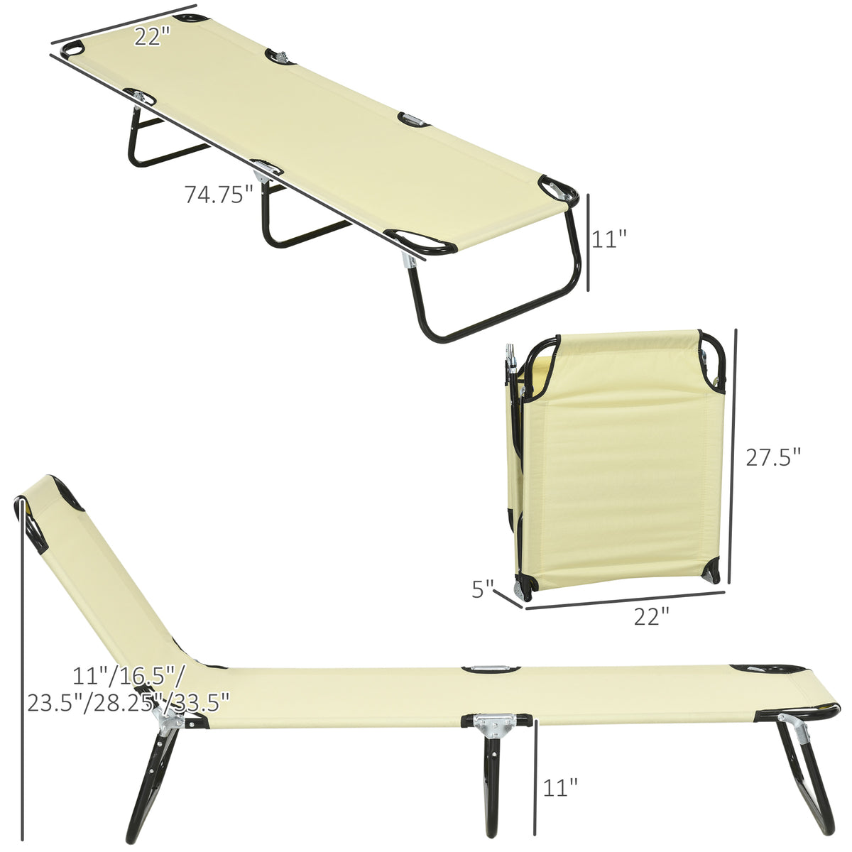 2 Piece Folding Chaise Lounge Pool Chairs, Outdoor Sun Tanning Chairs , Steel Frame for Beach, Yard, Patio, Beige