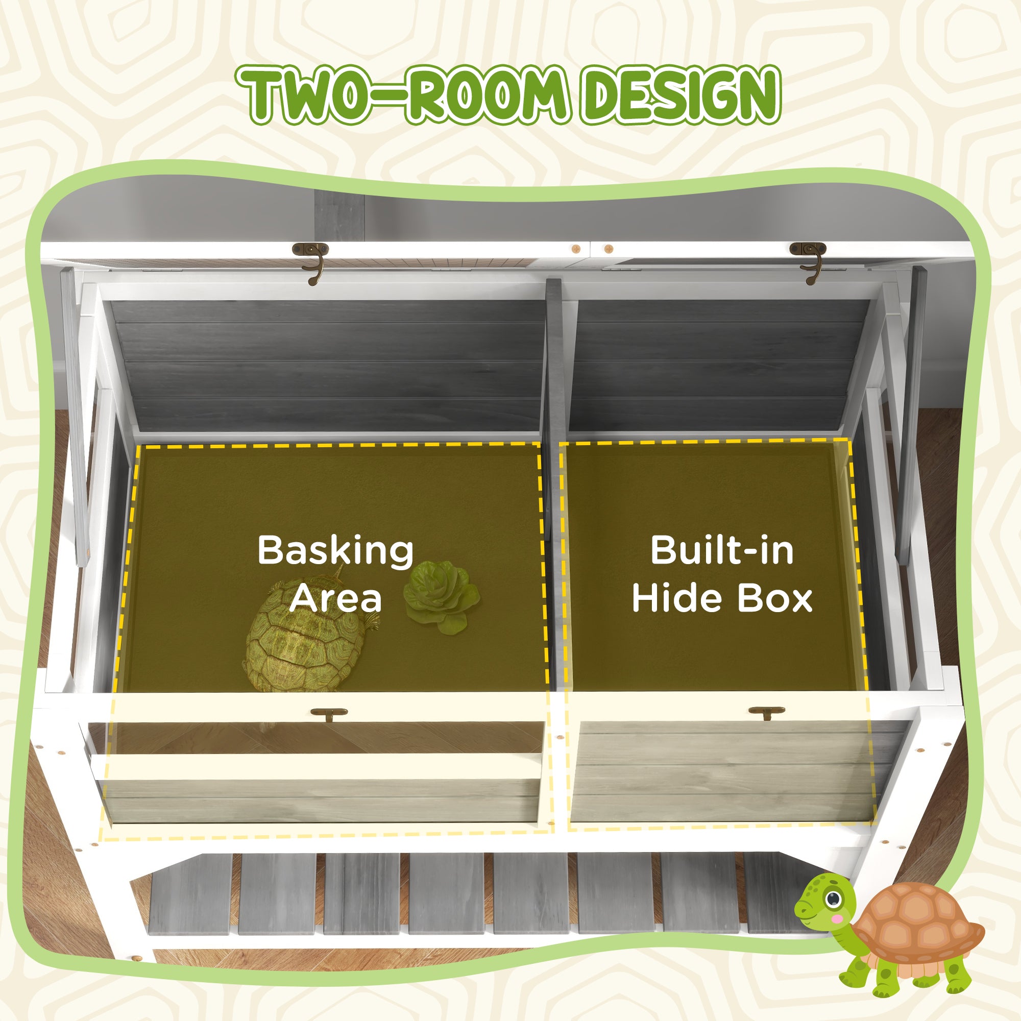Tortoise Habitat with Shelf Storage Tortoise Gift Accessory with Weather Protection for Indoor, Light Gray - Light Gray - Image 4