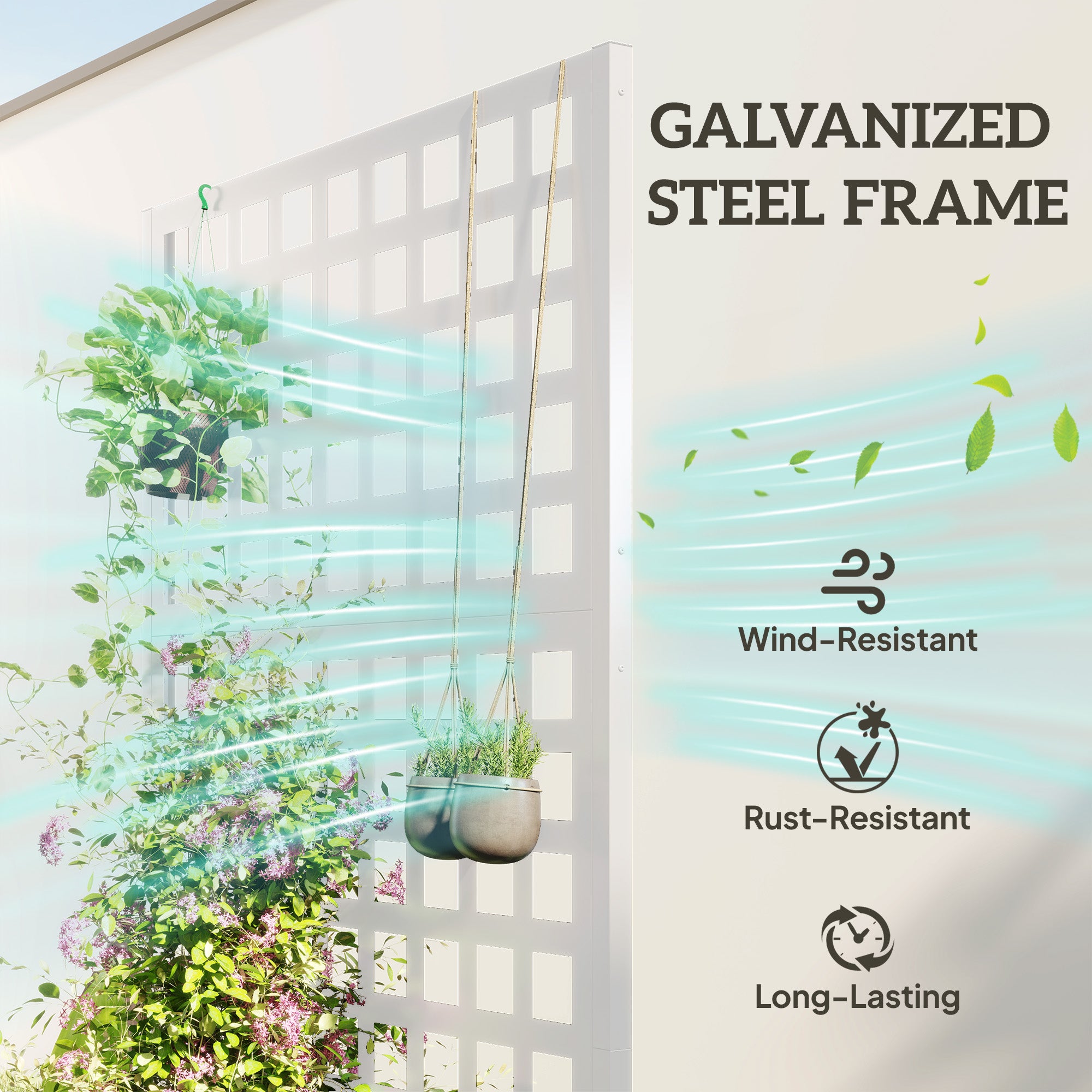 Galvanized Raised Garden Bed Planter Box with Trellis for Climbing Plants, Vegetable, Vines, 35" x 16" x 70", White - White - Image 4
