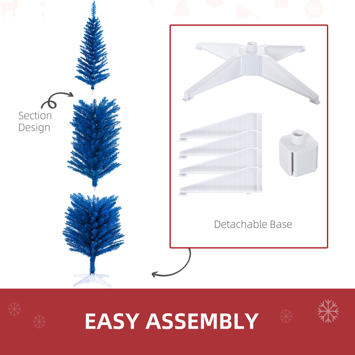 7FT Decorated Christmas Tree, Pencil Christmas Tree with 499 Realistic Branch Tips and Plastic Stand, Blue