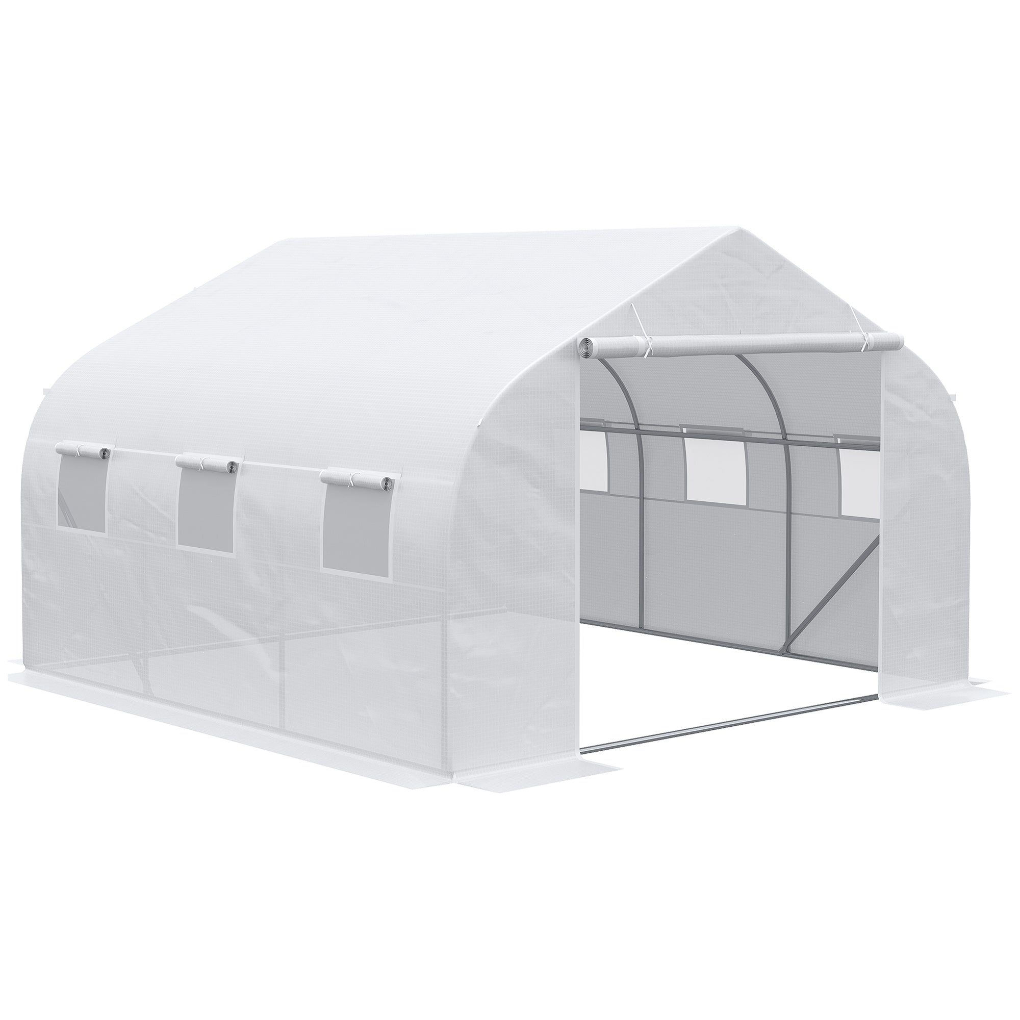 11.5' x 10' x 6.5' Walk-in Greenhouse, Tunnel Green House with Zippered Mesh Door and 6 Mesh Windows, Gardening Plant Hot House with Galvanized Steel Frame, White - White - Image 8