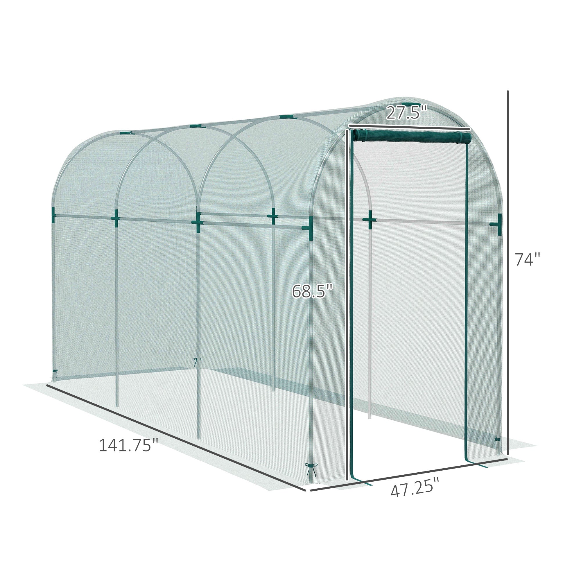 Galvanized Steel Crop Cage, Plant Protection Tent with Zippered Door, 4' x 12', Green - Green - Image 3