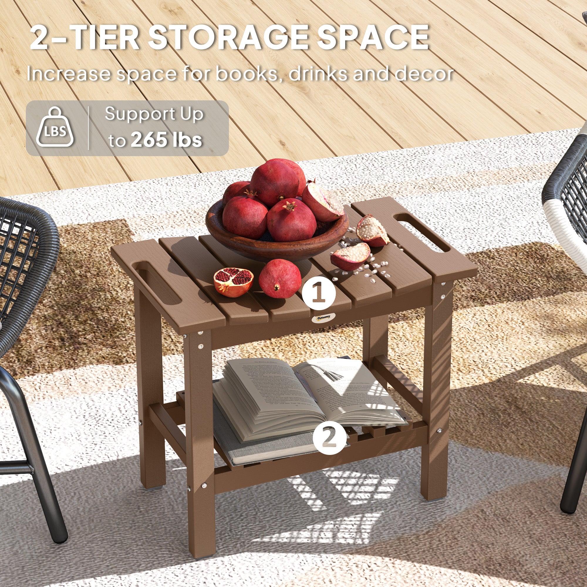 HDPE Shower Bench, Waterproof Shower Stool with Handle, Storage Shelf, Non-Slip Pads for Indoor Outdoor, Brown