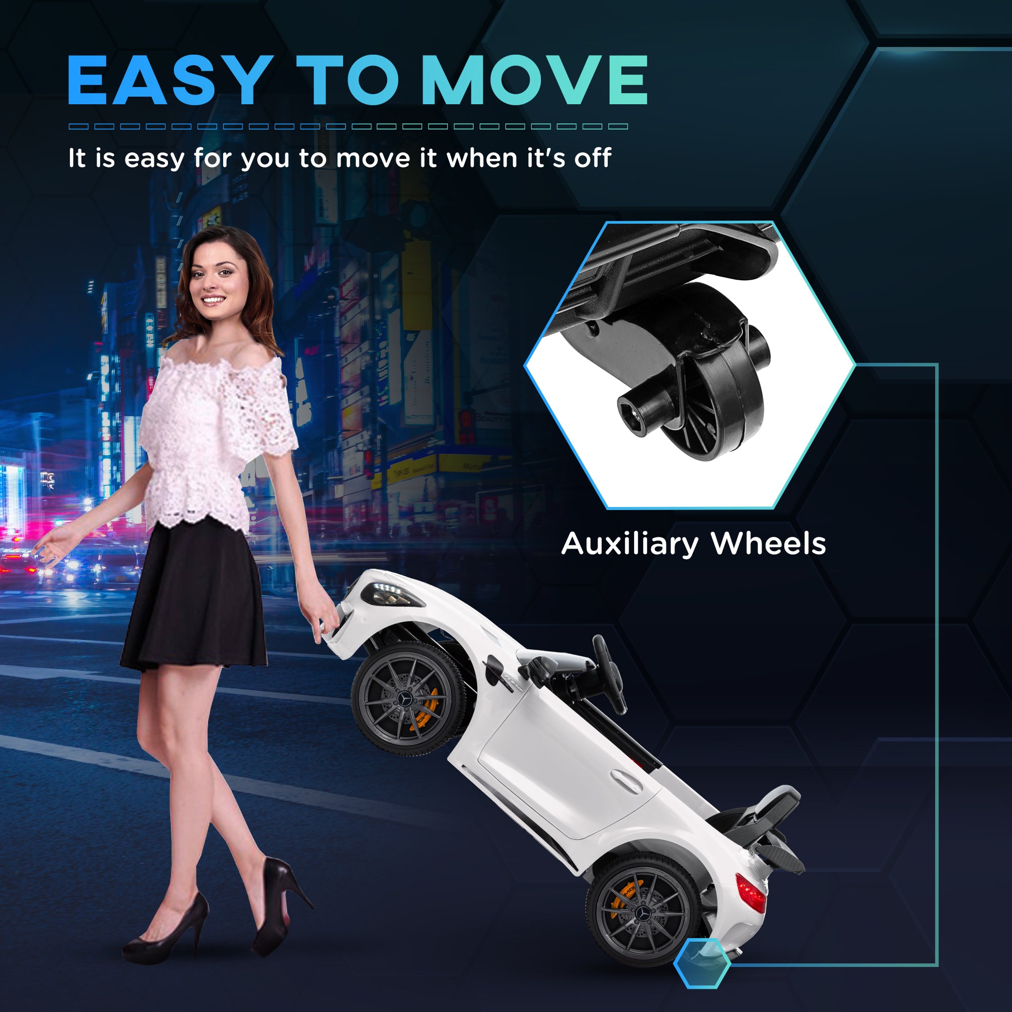 Mercedes-Benz AMG GTR Licensed 12V Battery Powered Kids Electric Car w/ Remote Control & Soft Start, White