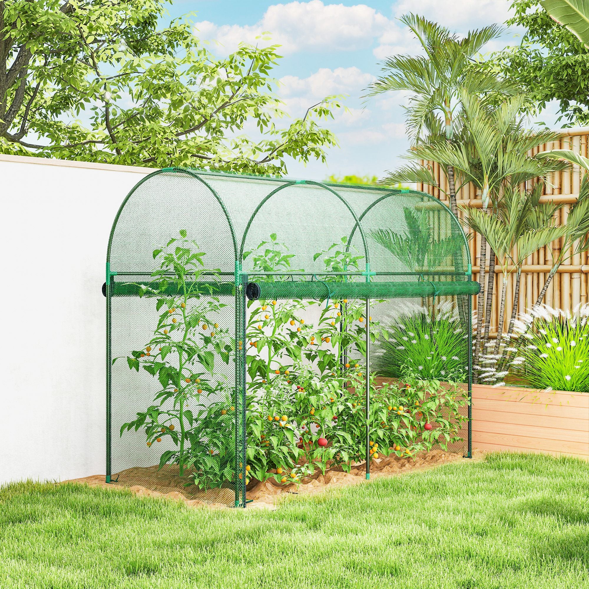 Crop Cage, 6' x 3' x 5' Large Plant Protection Tent with Zippered Door, Outdoor Garden Cage, Green - Green - Image 7