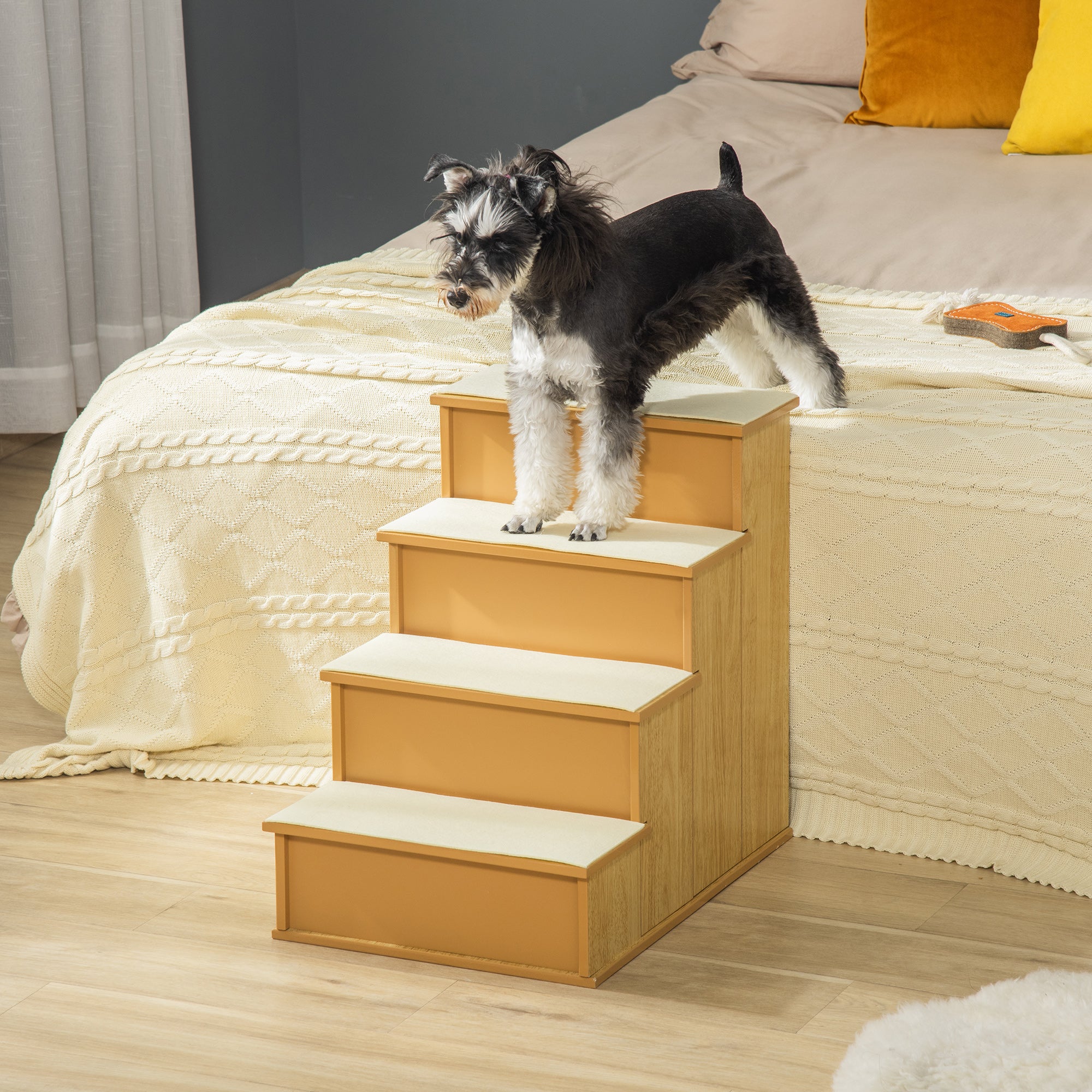 Pet Stairs, Small Pet Steps with Cushioned Removable Covering for Dogs and Cats Up To 22 lbs, Natural - Natural Wood - Image 7