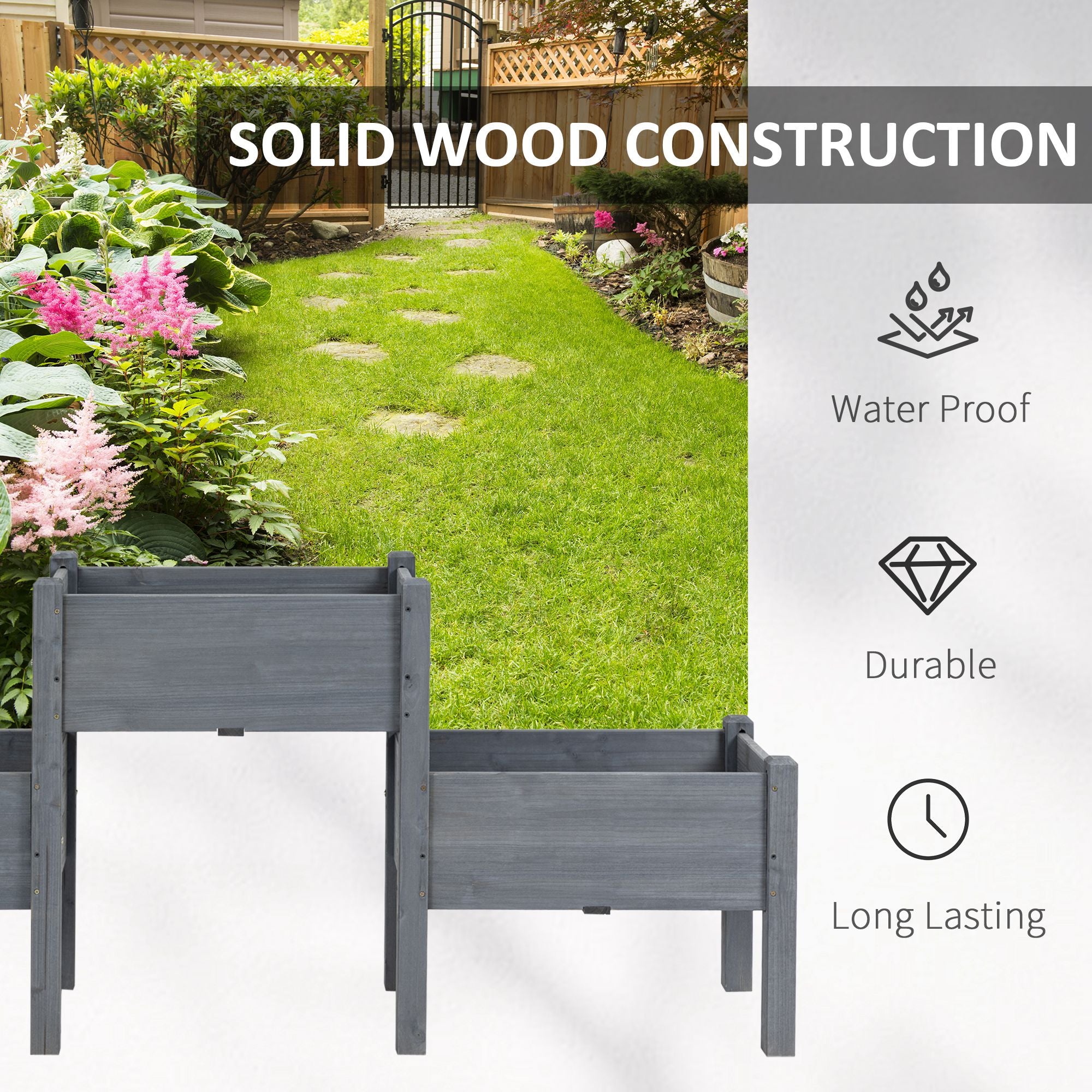 3 Tier Raised Garden Bed Freestanding Planter Box for Vegetables, Herb, Flowers - Grey - Image 5