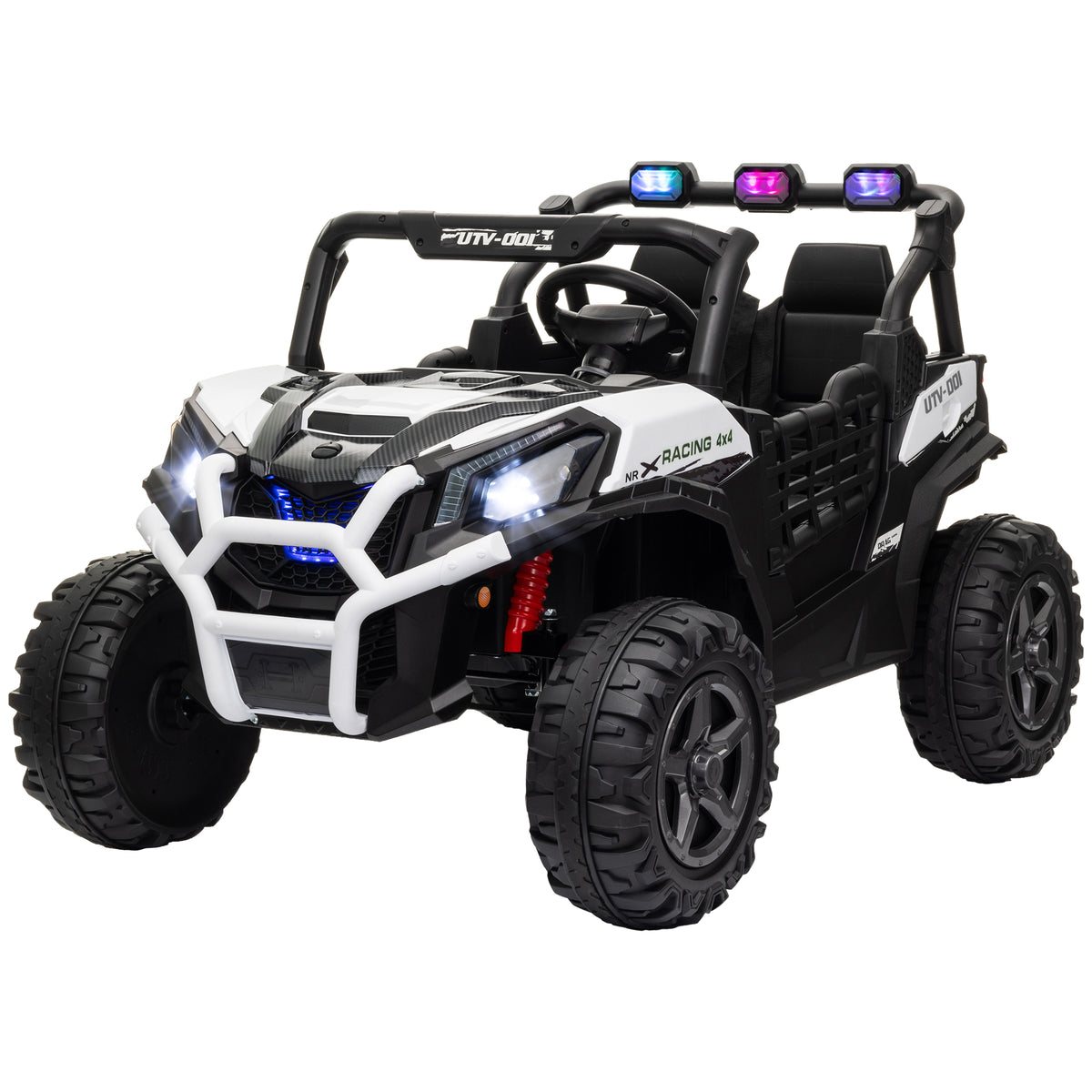 Qaba 2 Seater 24V Kids Electric Car w/ Remote Control, 3 Speed, LED Lights, Music, Horn, Spring Suspension, Slow Start, White