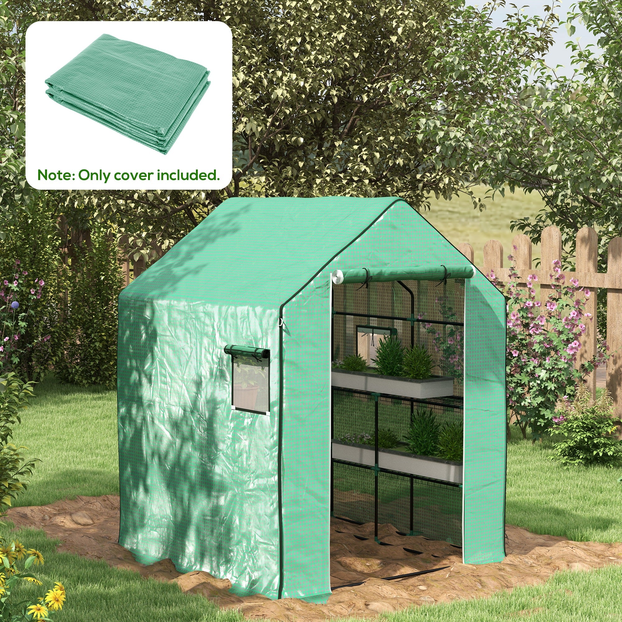 01-0472 Replacement Cover, 55" x 56.25" x 74.75" Walk-in Greenhouse Cover Reinforced Anti-Tear PE Hot House Cover, Green - Green - Image 2