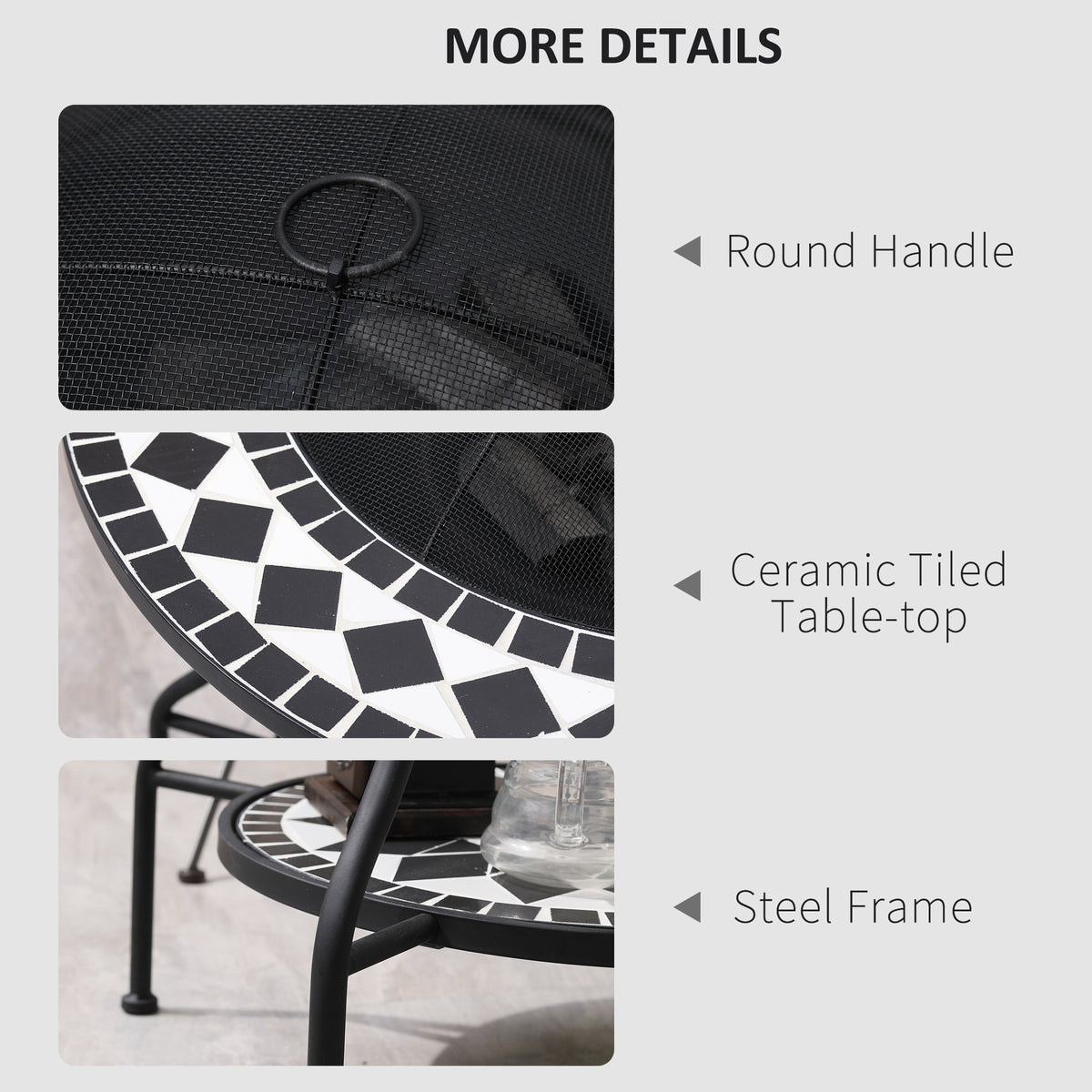 30" Outdoor Fire Pit Dining Table, 3-in-1 Round Wood Burning Fire Pit Bowl, Patio Ice Bucket with Storage Shelf