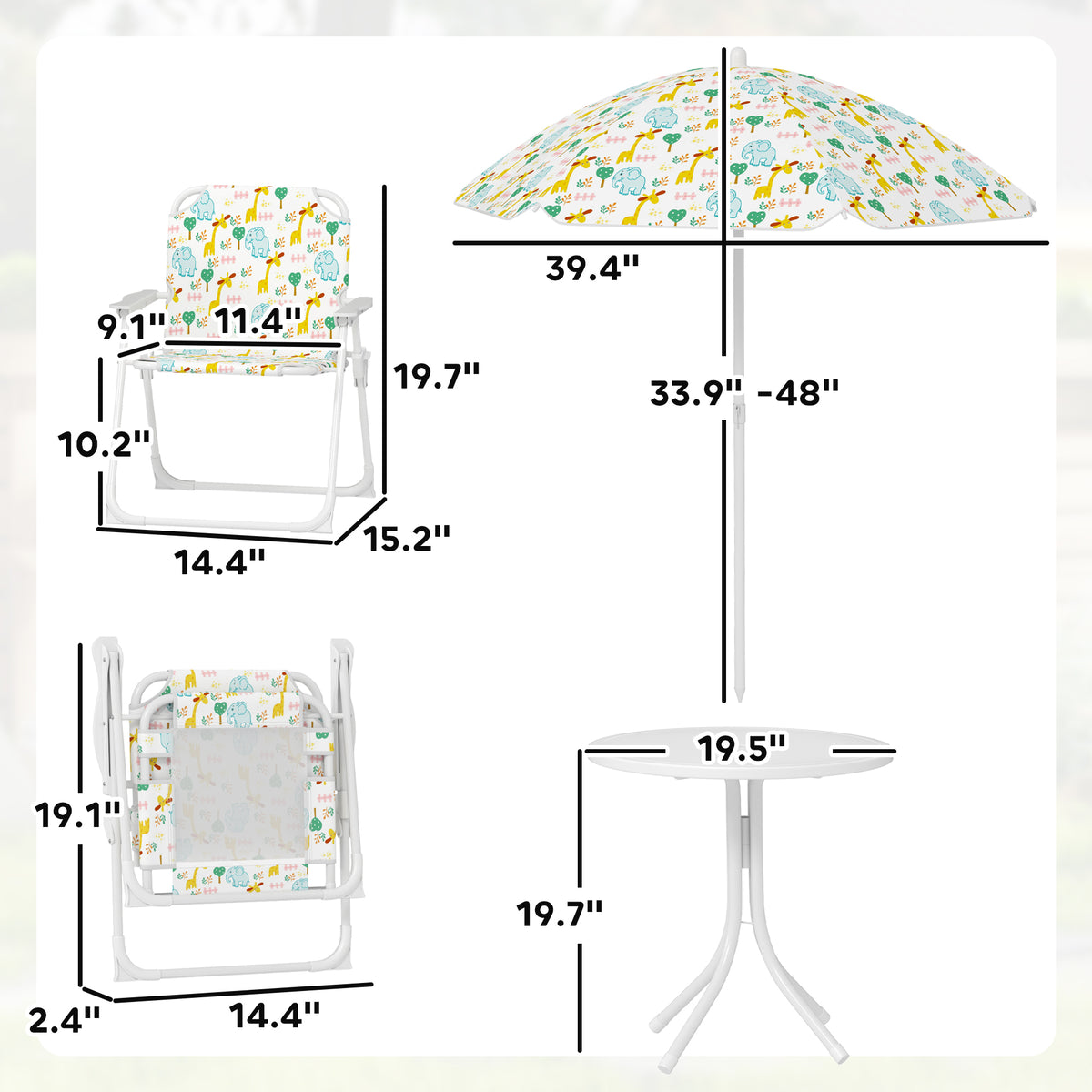 Qaba Kids Picnic Table and Chair Set, Outdoor Activity Table with Foldable Chairs, Removable Umbrella for Backyard, White