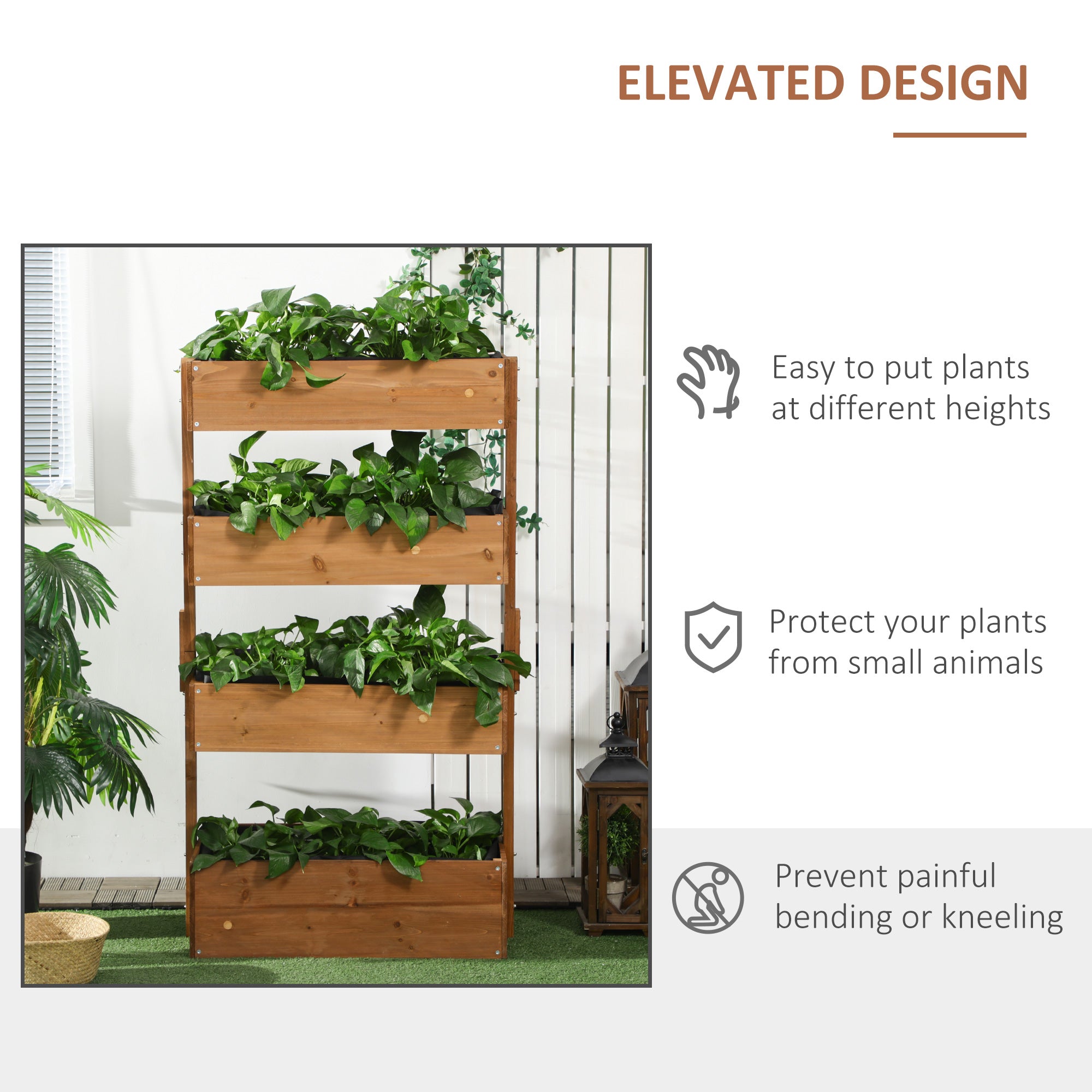 Vertical 4 Tier Raised Garden Bed, Wooden Planter Box, Self-Draining with Bed Liner for Indoor Outdoor Flowers, Vegetables and Herbs, Orange - Orange - Image 5