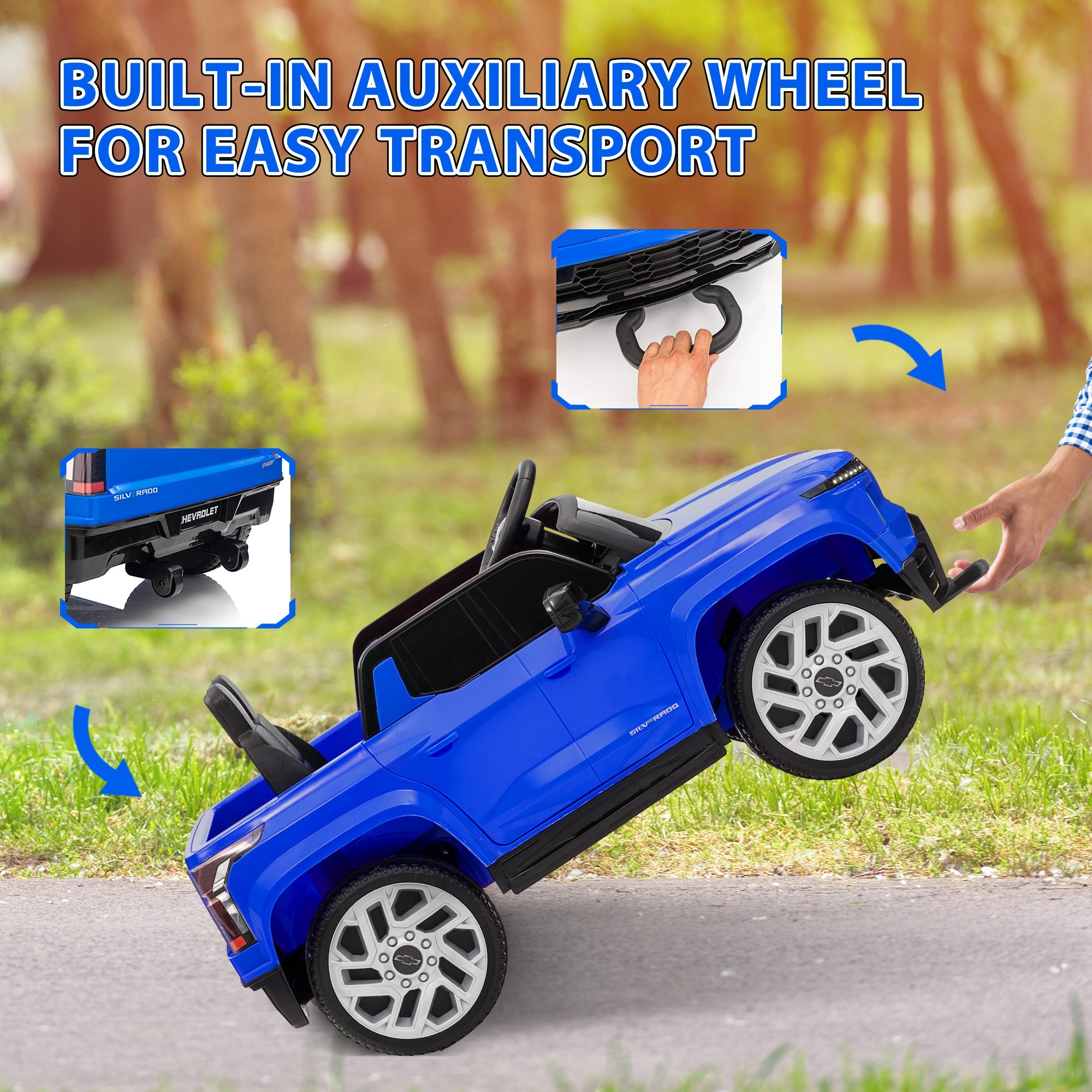 12V Chevrolet Silverado EV RST Licensed Kids Electric Car with Parent Remote Control, Spring Suspension, Blue