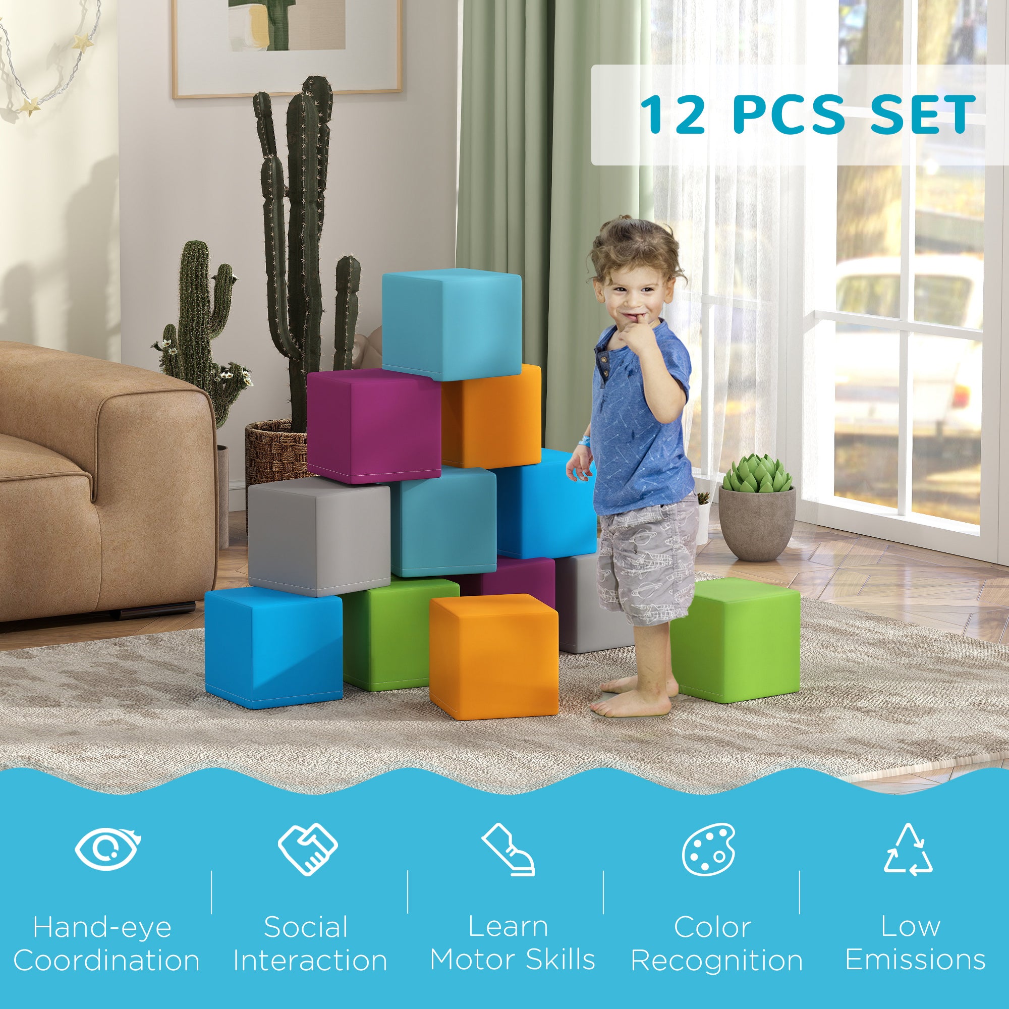12 Piece Soft Play Blocks Soft Foam Toy for Toddler, Contemporary