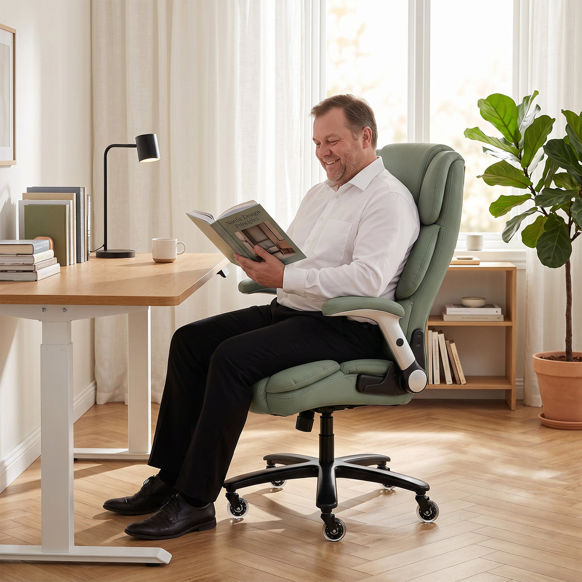 Ergonomic Office Chair with Inflatable Adjustable Lumbar Support, 400 Lbs Heavy Duty High Back Desk Chair, Light Green