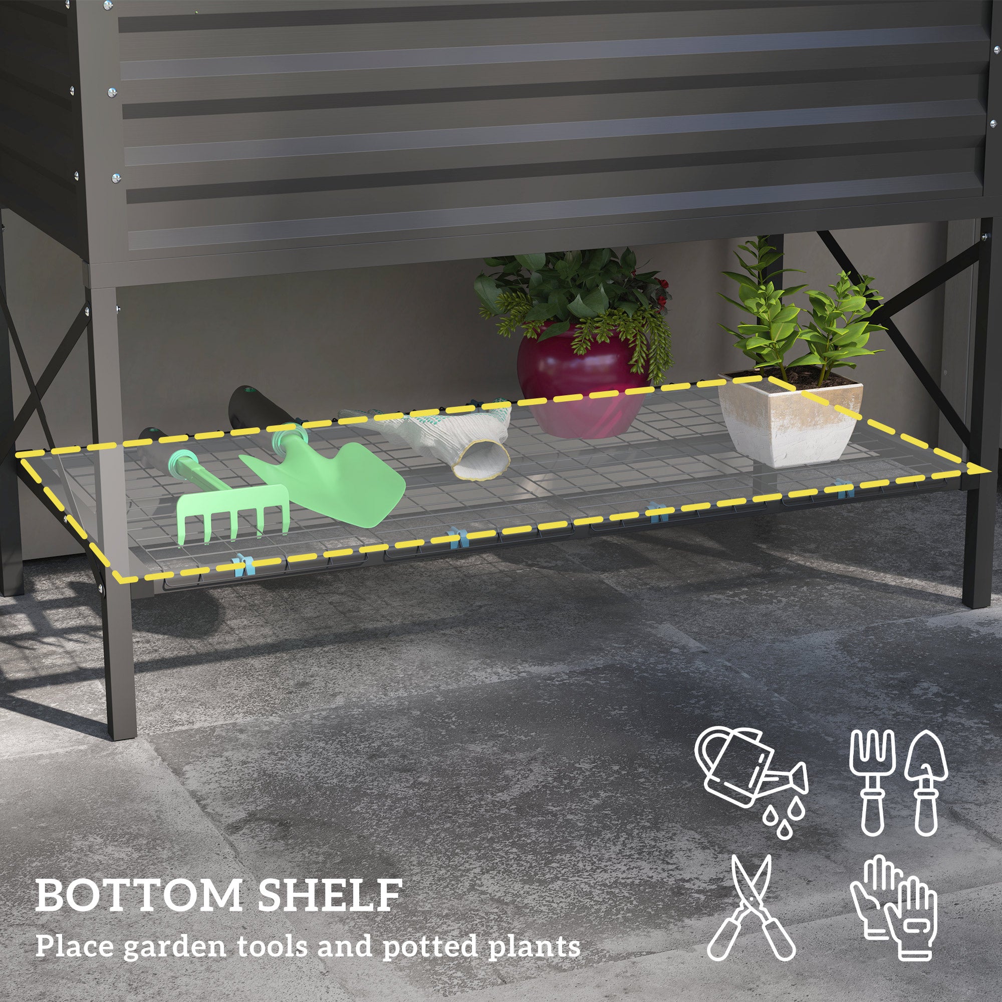 Galvanized Raised Garden Bed, Metal Planter Box with Legs, Storage Shelf and Bed Liner, Dark Gray - Dark Gray - Image 5