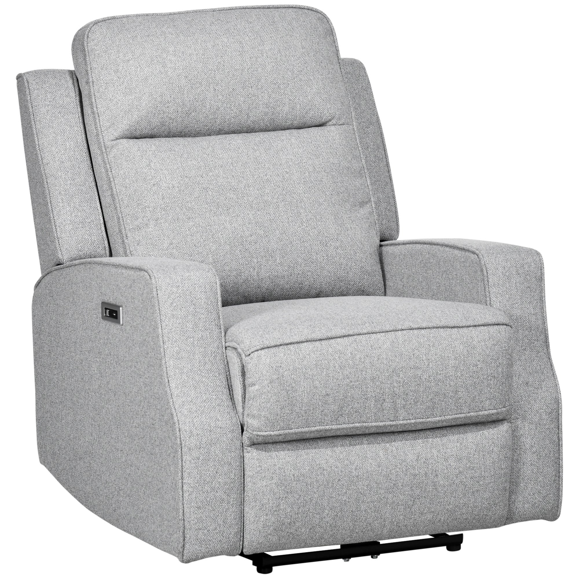 Electric Power Recliner, Wall Hugger Armchair with USB Charging Station, Sofa Recliner with Linen Upholstered Seat and Retractable Footrest, Gray