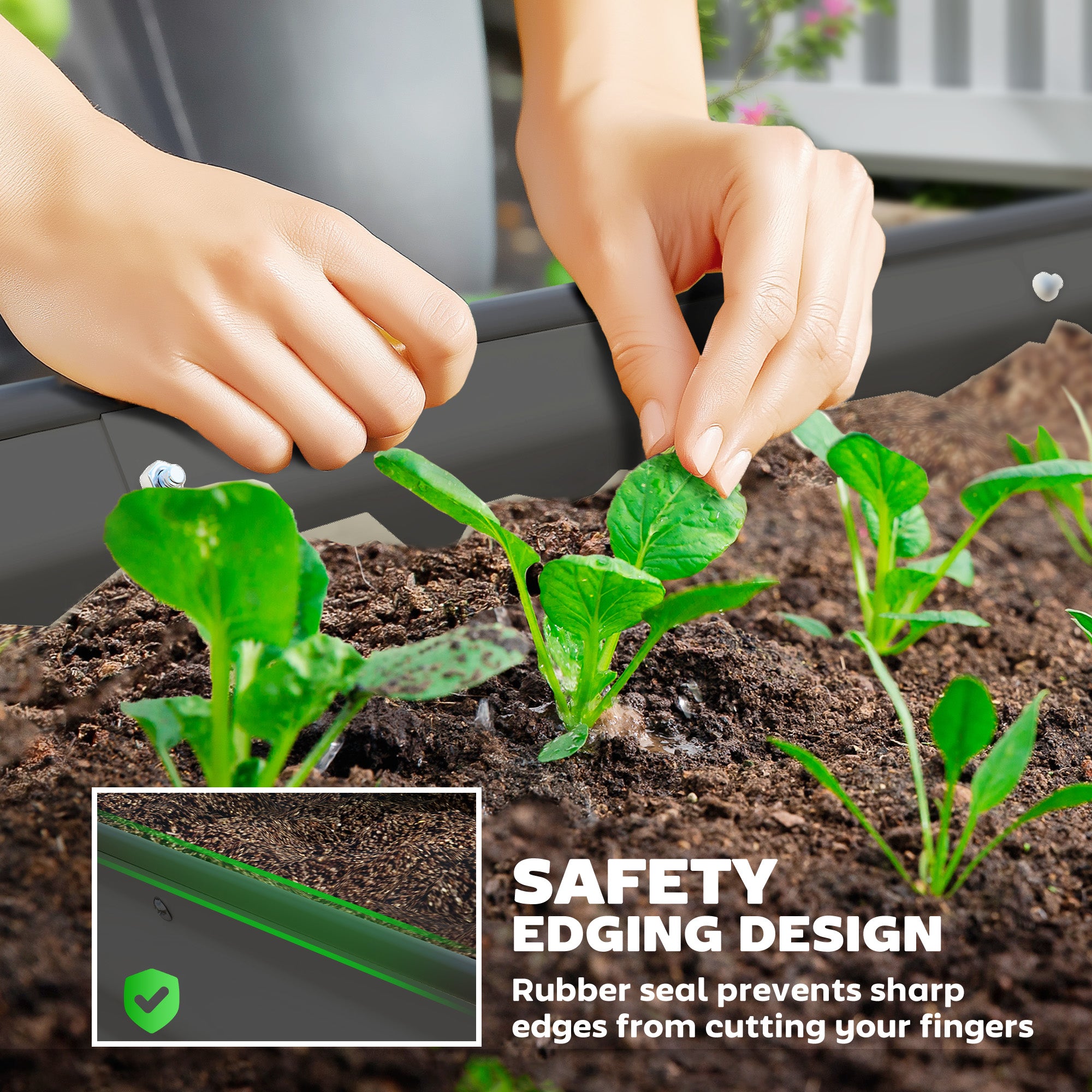 7' x 3' x 1' Raised Garden Bed Set, 2PCS Raised Beds for Gardening with Metal Plant Stakes, Dark Gray - Dark Gray - Image 6