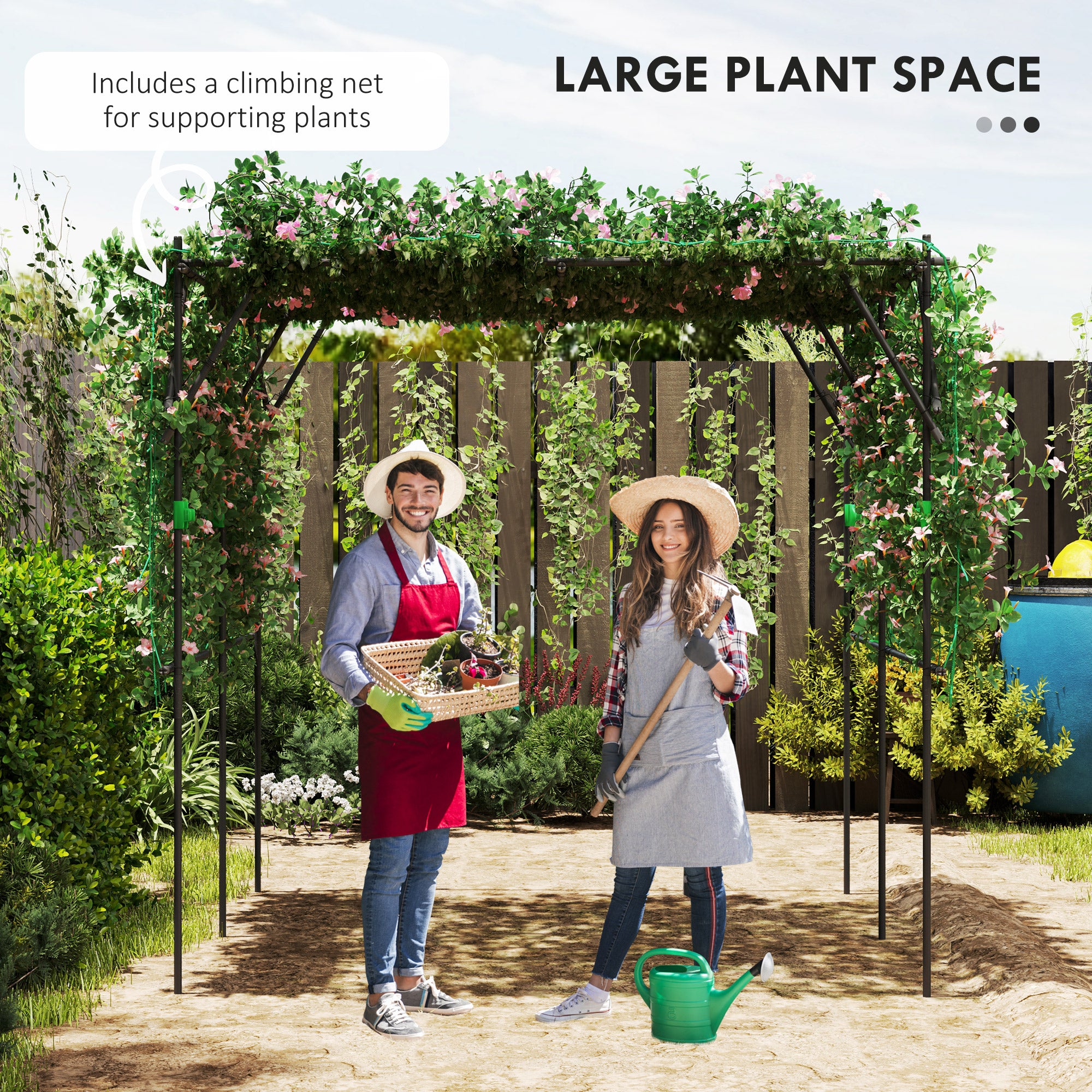 Garden Arch Trellis, 7.3 FT Tall Metal Plant Trellis Support with Climbing Net, Cucumber Trellis for Vegetables, Black - Black - Image 4