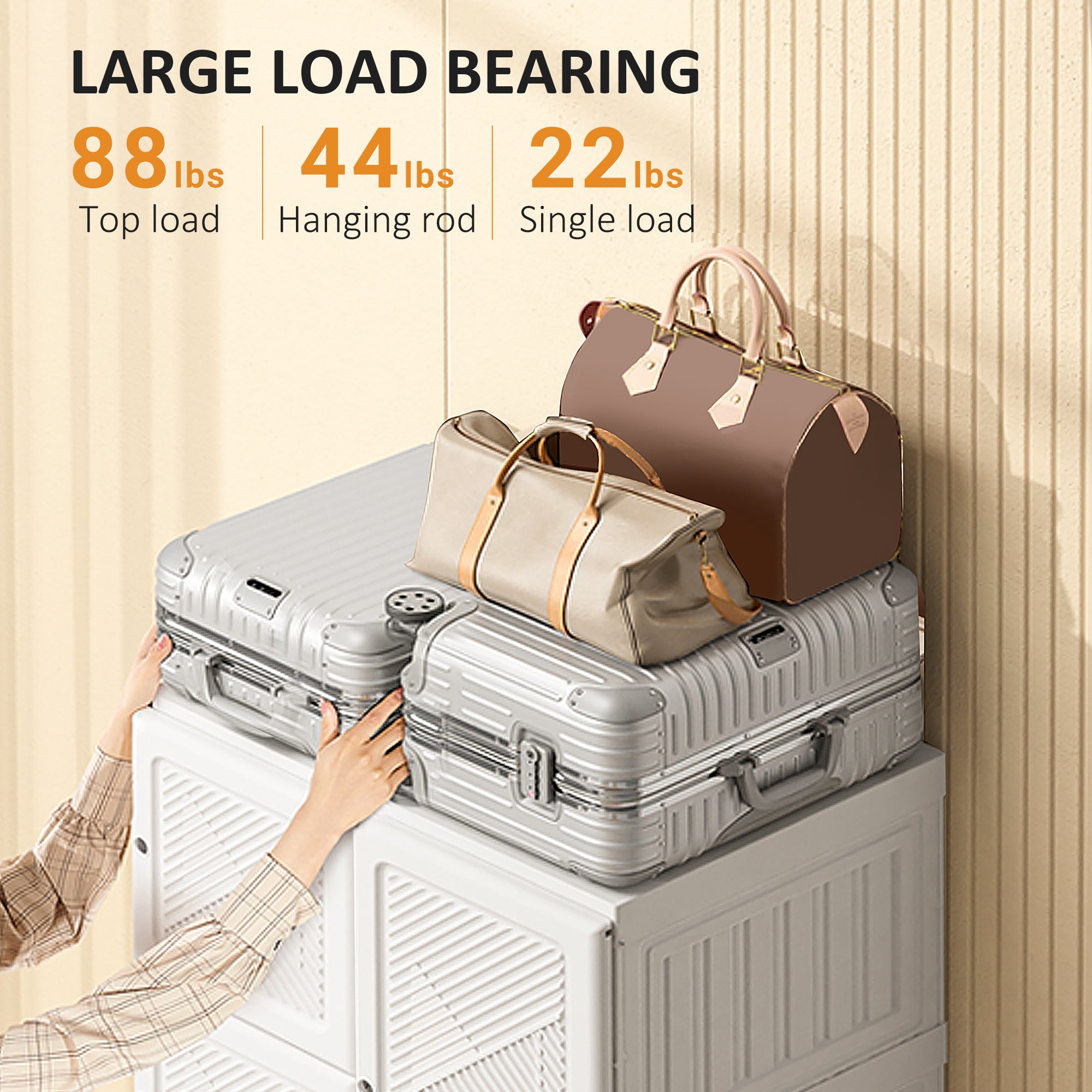 Portable Wardrobe Closet, Folding Bedroom Armoire, Clothes Storage Organizer with Cube Compartments, Hanging Rod, Magnet Doors, White