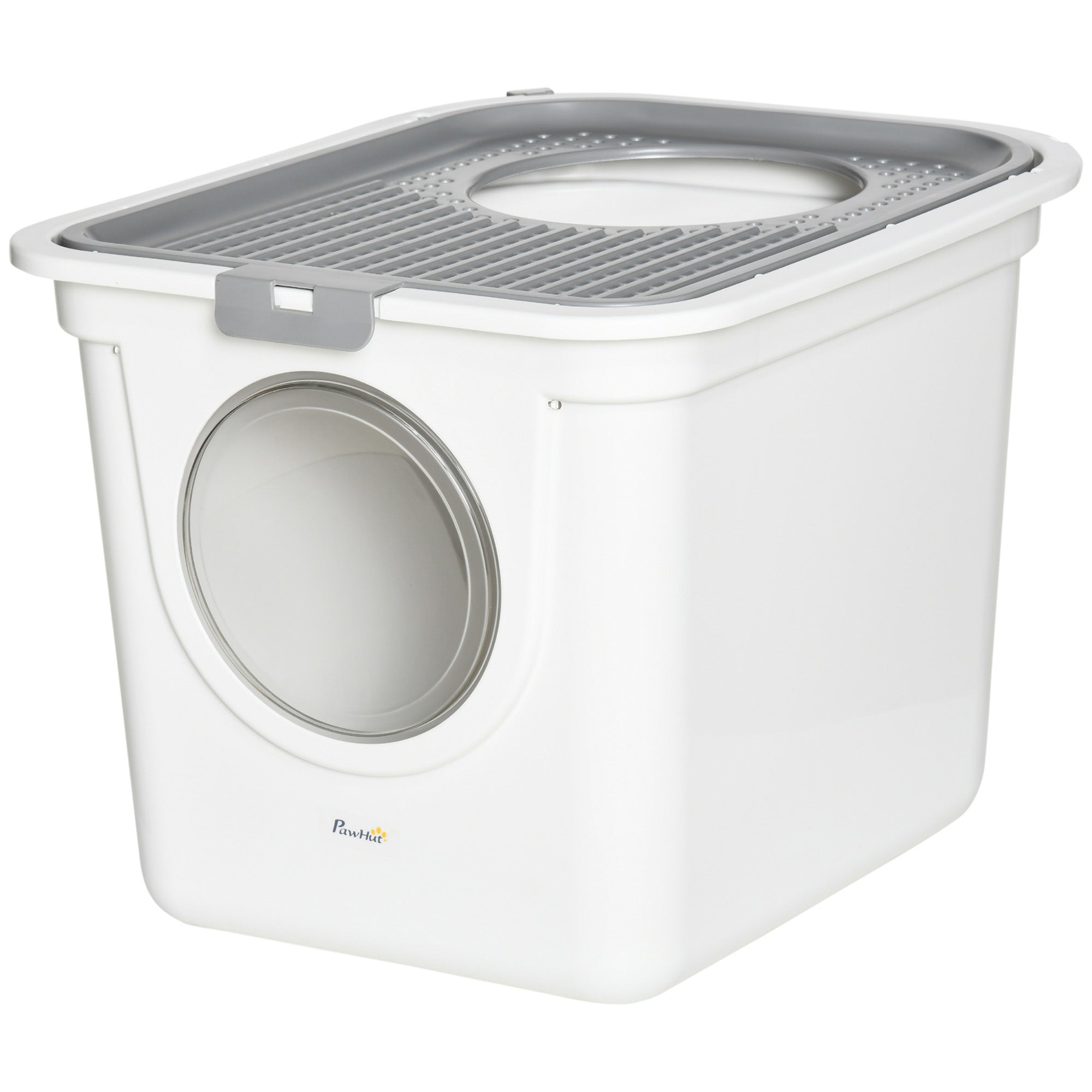 Covered Cat Litter Box, Easy Cleaning Kitty Litter Box with Front Entrance, Top Exit, Scoop, for Odor Control, White - White