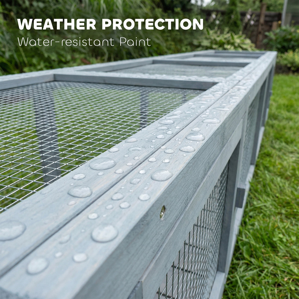 Wooden Cat Run with Weather Protection, Connecting Inside and Outside, 79"L x 15"W x 15"H, Dark Gray