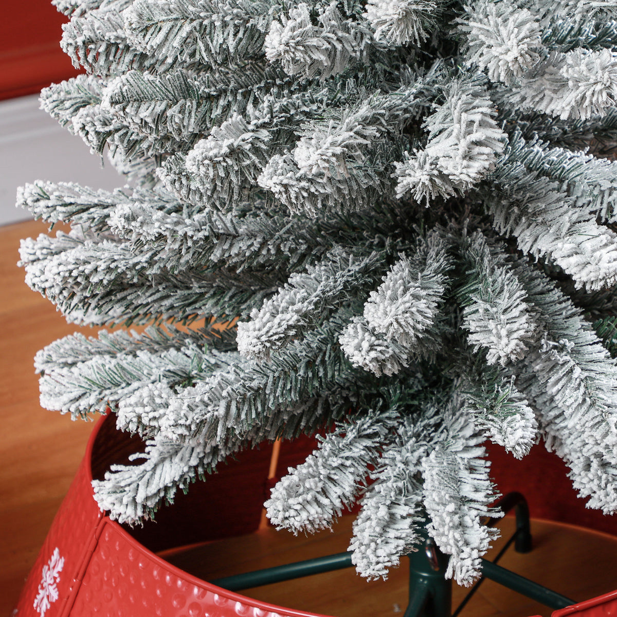5ft Artificial Christmas Tree, Snow Flocked Branches, Metal Base, Pencil Xmas Tree