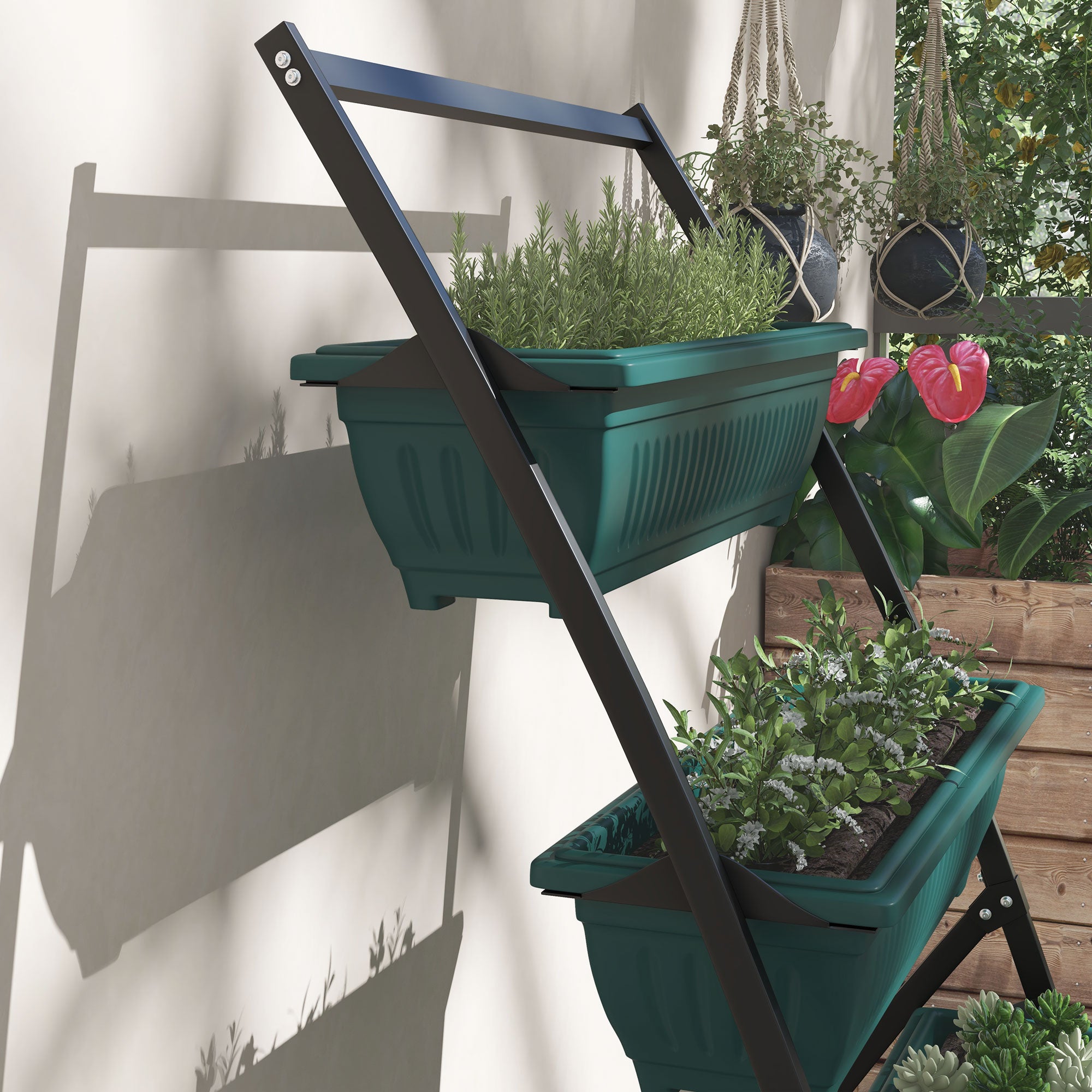4-Tier Vertical Raised Garden Planter with 4 Boxes, Outdoor Plant Stand Grow Container for Vegetable & Flowers, Green - Green - Image 8