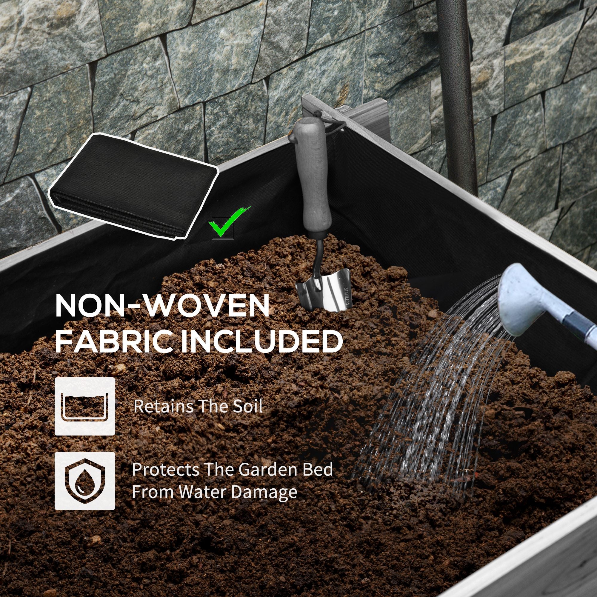 3 Tier Raised Garden Bed, Water Draining Fabric for Soil, Elevated Wood Flower Box for Vegetables, Herbs, Gray - Gray - Image 7